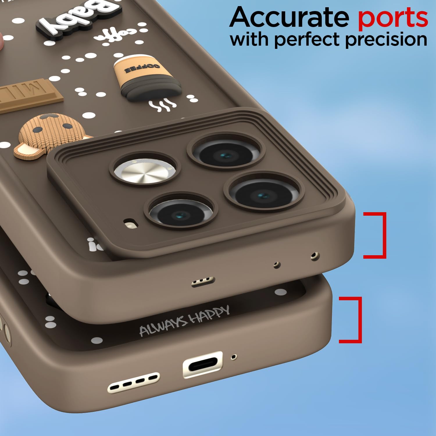 Pikkme Infinix Note 40 Pro 5G Cute Fun Cartoon 3D Bear Coffee Back Cover (Brown)