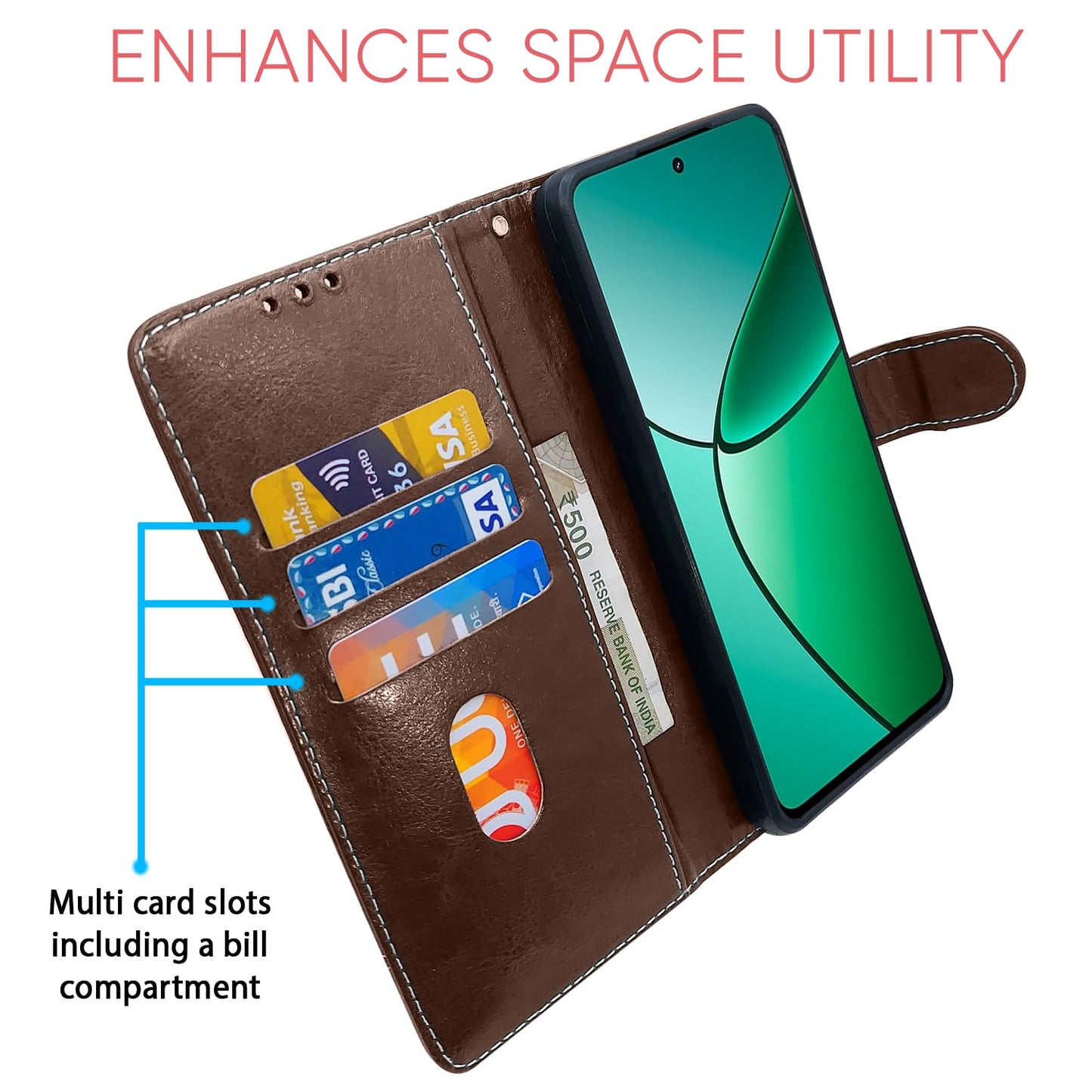 Pikkme Realme 12 Plus 5G Contrast Flip Cover (Brown)