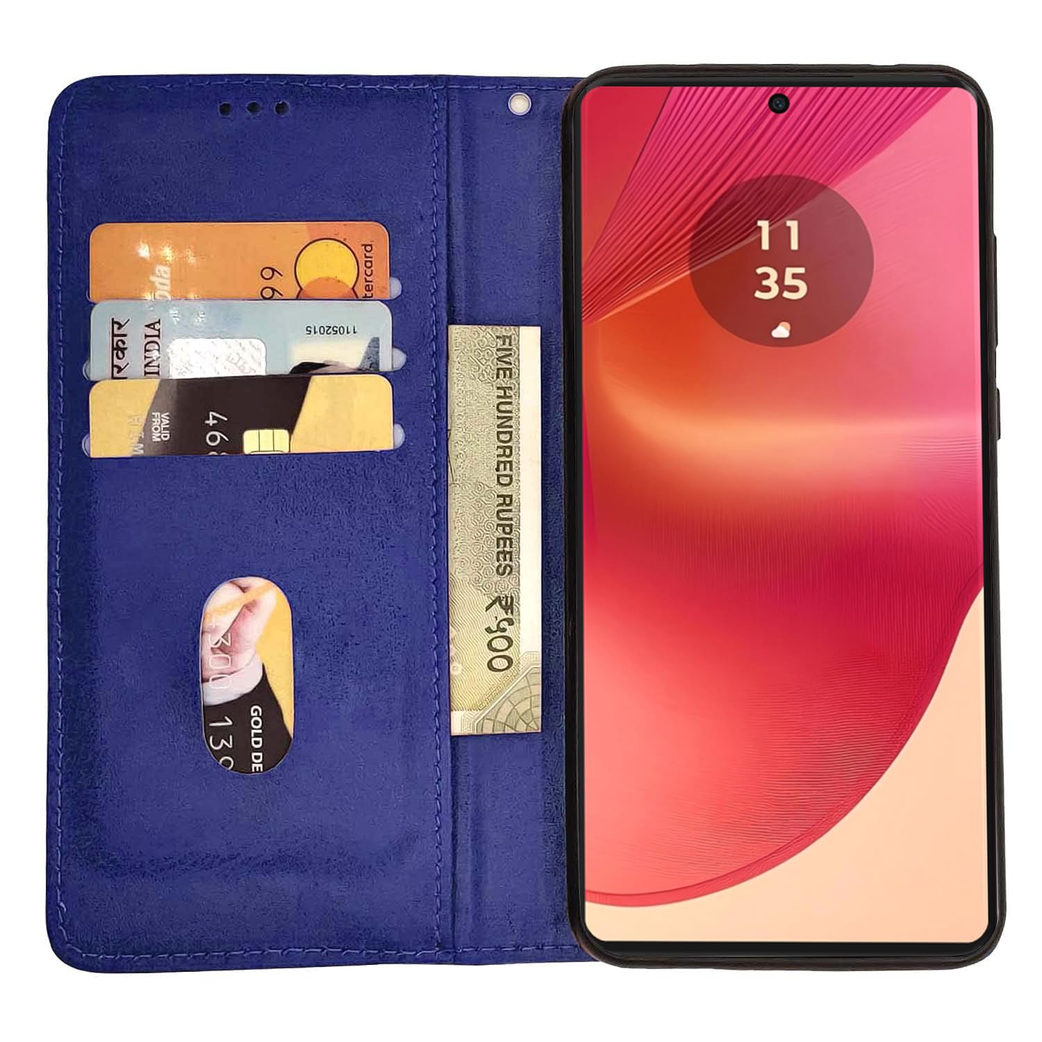 Pikkme Motorola Moto Edge 50 Fusion 5G Premium Leather Magnet Flip Cover (Blue)