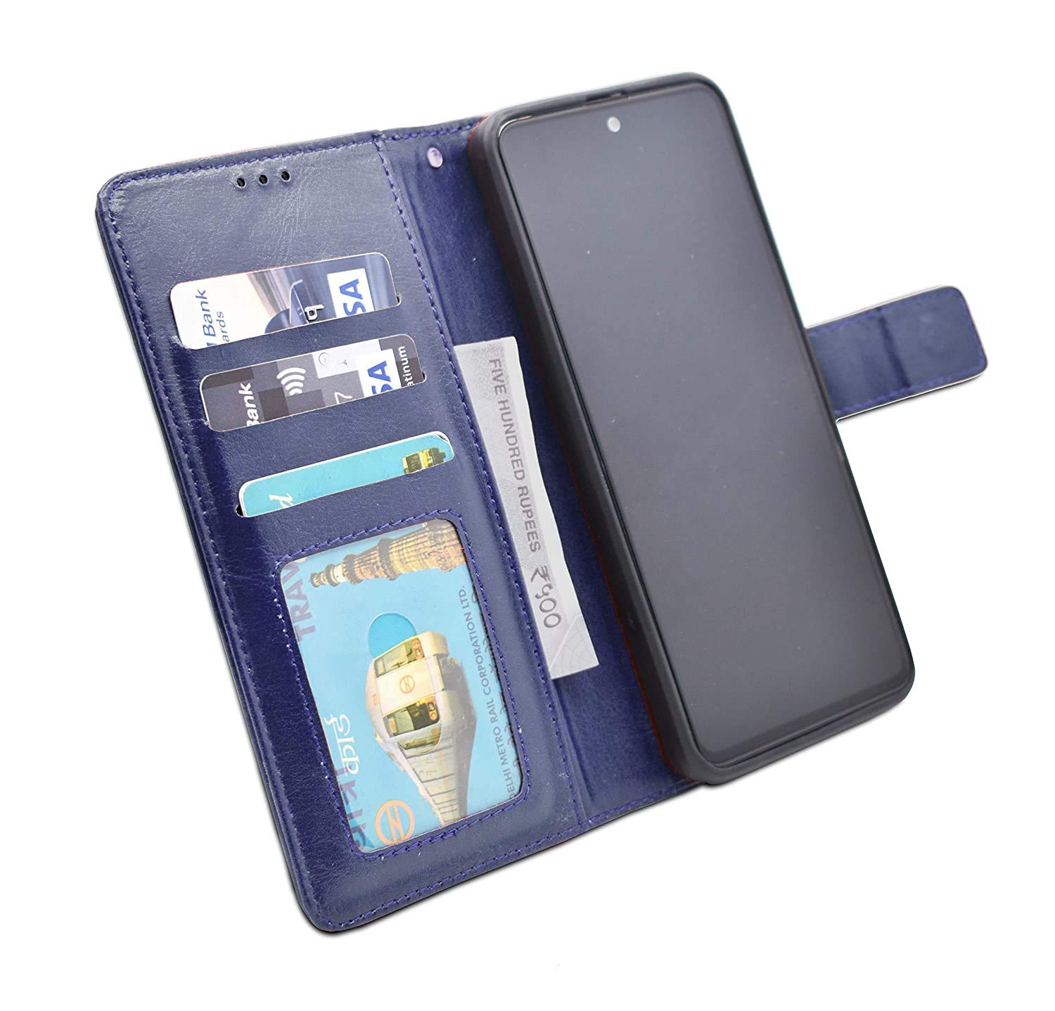 Pikkme Redmi 9A / 9i Leather Flip Cover Wallet Case for Redmi 9A / 9i Vintage Flip Cover (Blue)