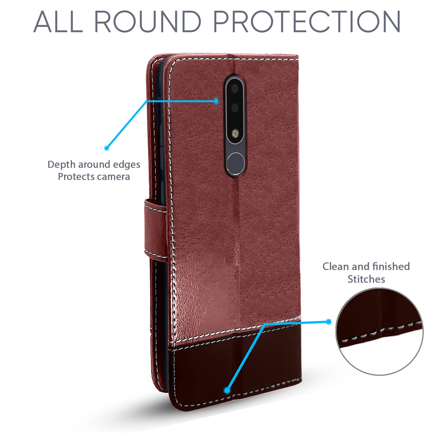 Nokia 3.1 Plus/3.1 Magnetic mobile flip cover in brown & coffee by Pikkme – photo 4