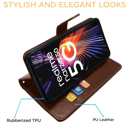 Pikkme brown & coffee Magnetic mobile flip cover for Realme Narzo 50 5G/Oppo K10 5G/Oppo A57 – photo 5