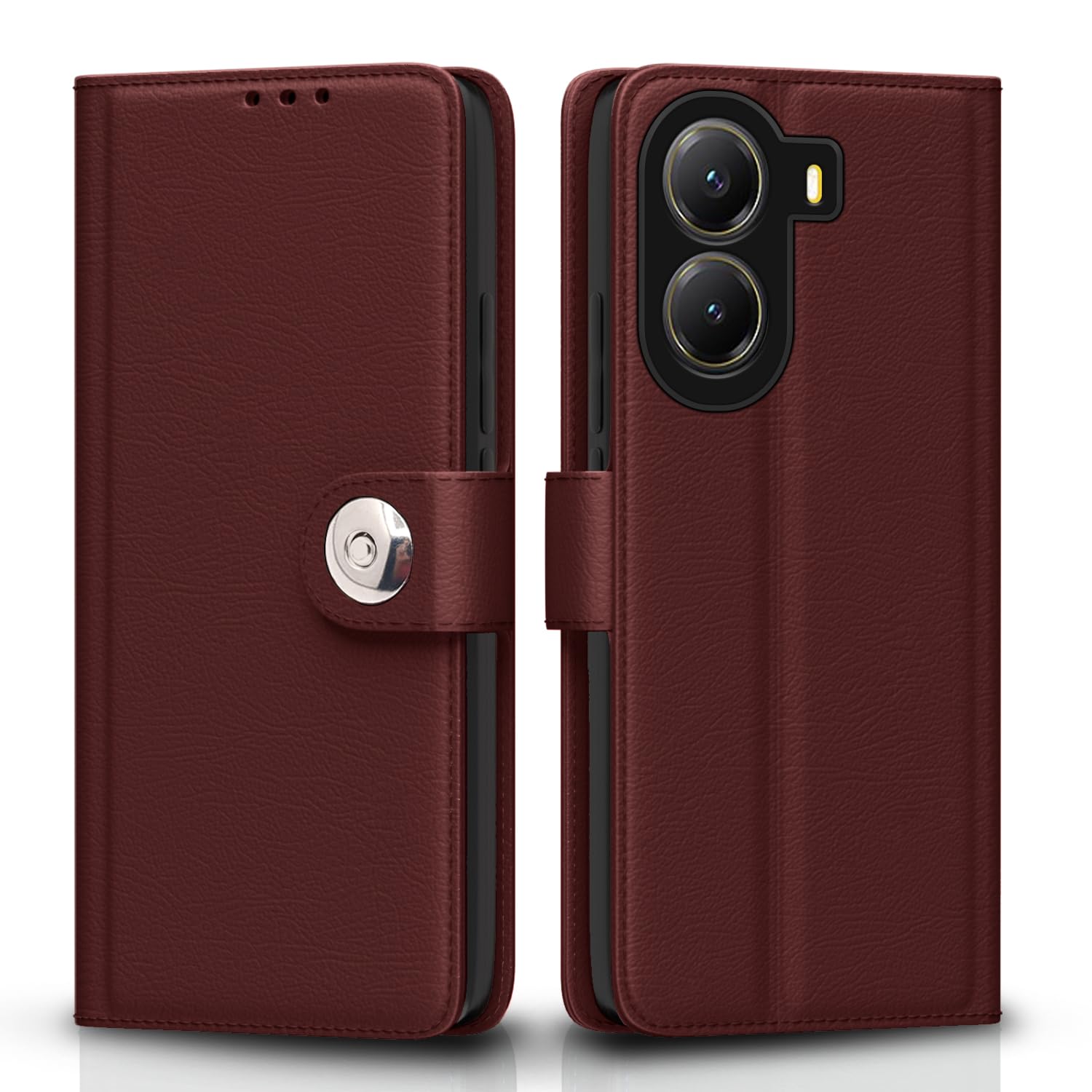 POCO X7 Pro 5G Button flip cover in brown by Pikkme