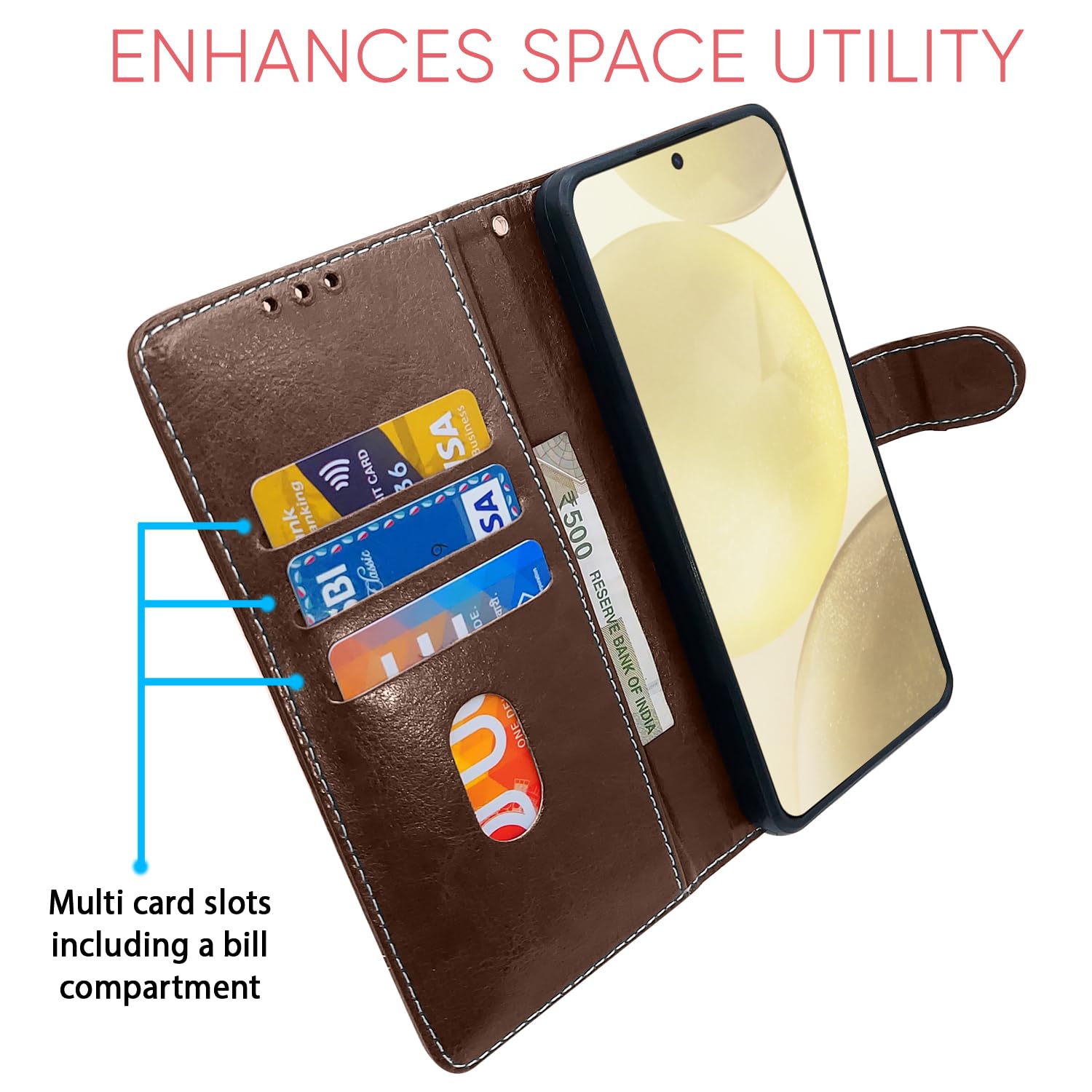 Brown & coffee wallet flip cover for Samsung S24 5G – Pikkme – photo 4