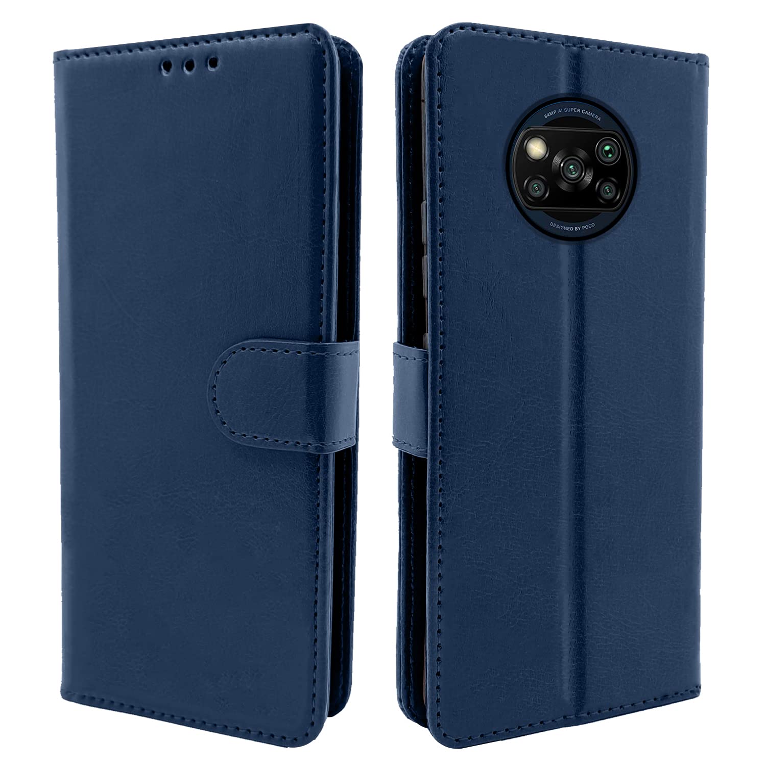 Pikkme Poco X3 Vintage Flip Cover (Blue)