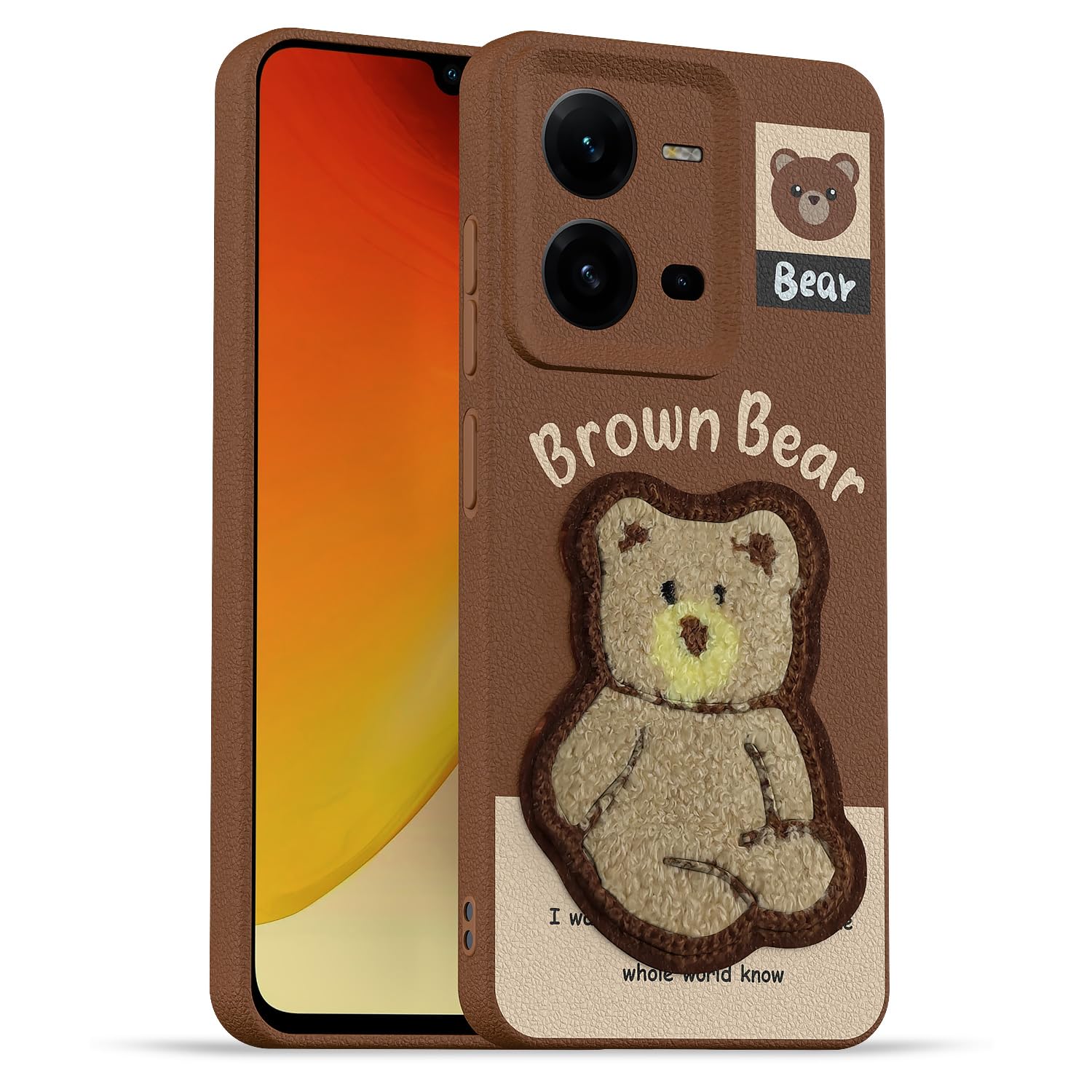 Vivo V25 5G Plush Patch back cover in brown by Pikkme