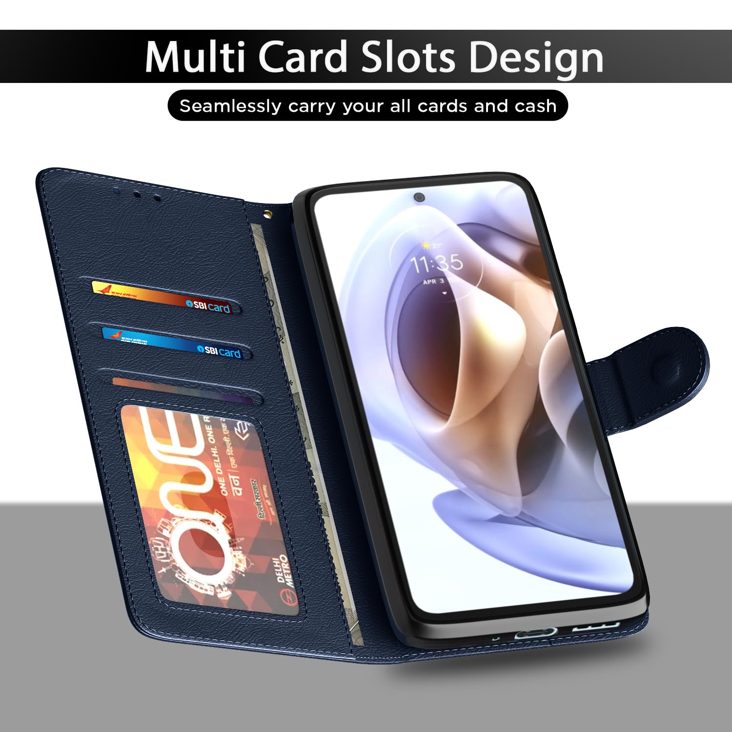 Moto G31 Wallet mobile flip cover in blue by Pikkme – photo 5