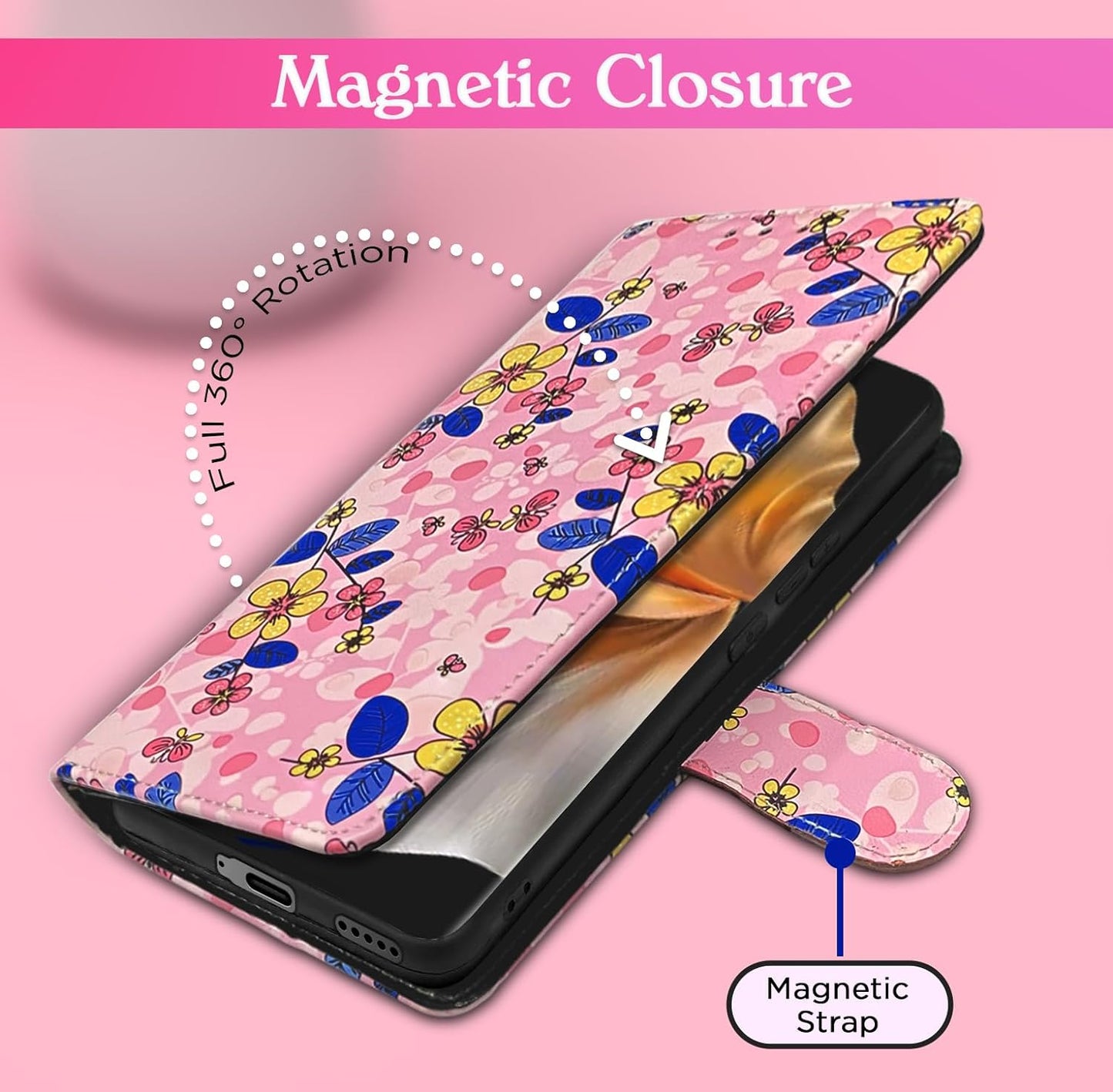 Pikkme Vivo V30 Pro 5G Flower Flip Cover (Pink)