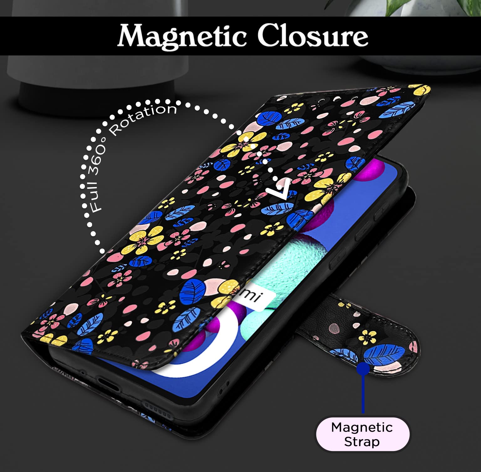 Redmi 10/10 Power wallet flip cover in black flower by Pikkme – photo 3