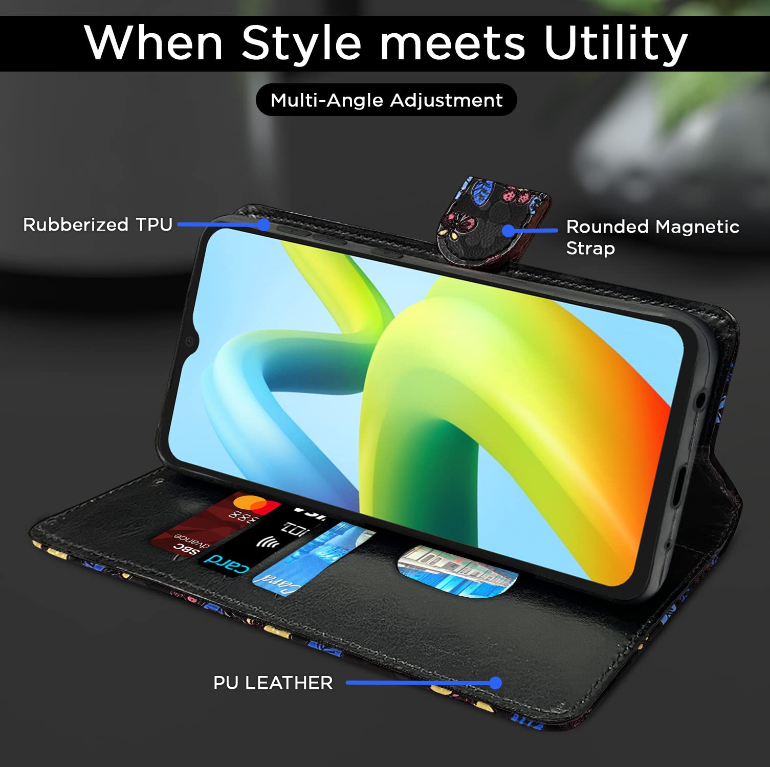 Pikkme black flower mobile flip cover for Redmi A1/A2 – photo 4