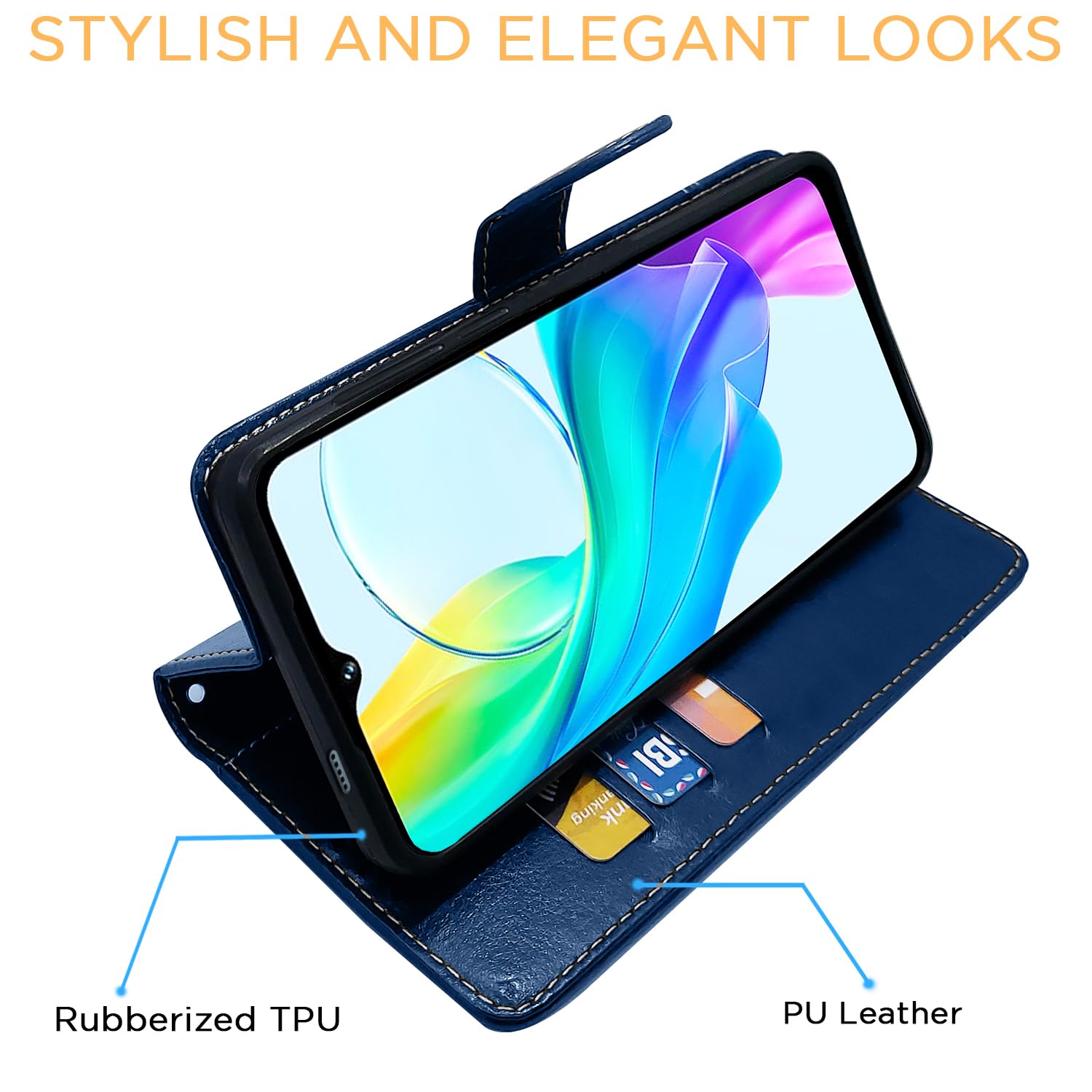 Vivo Y03 4G flip case in blue & brown by Pikkme – photo 5
