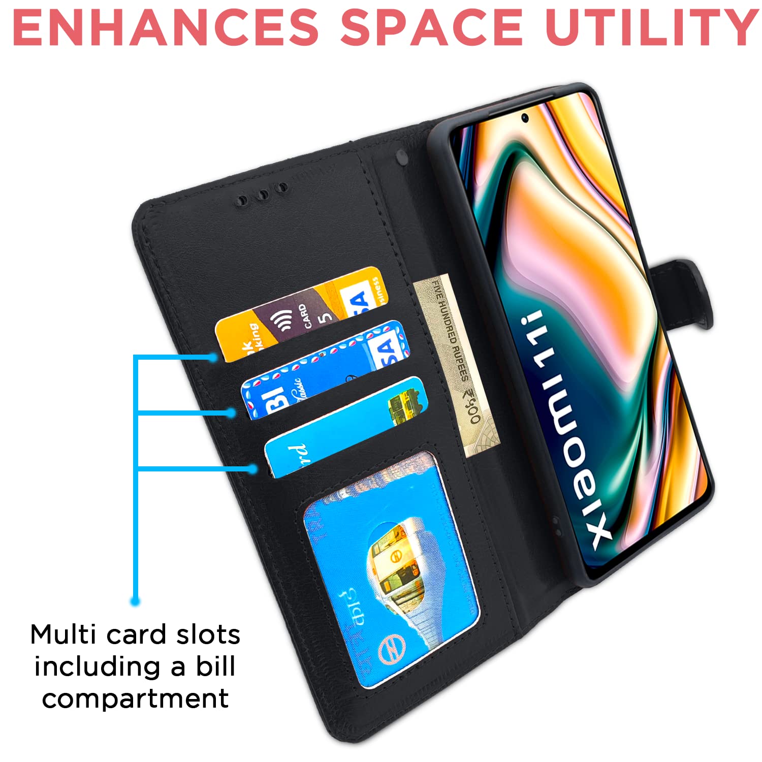 Pikkme Mi 11i 5G / 11i HyperCharge 5G Flip Case  Vintage Flip Cover (Black)