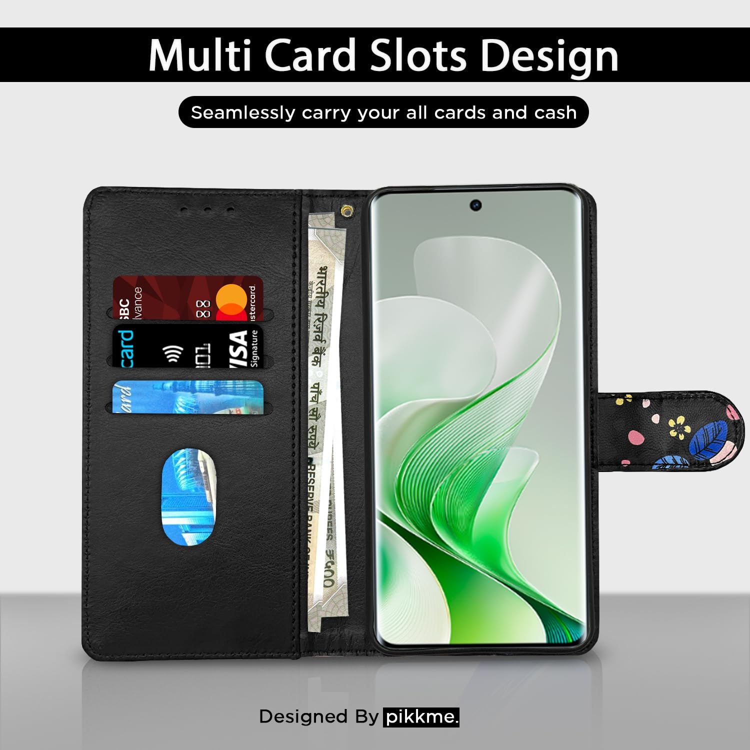 Black flower Wallet mobile flip cover for Vivo V40e/iQOO Z9s 5G – Pikkme – photo 2