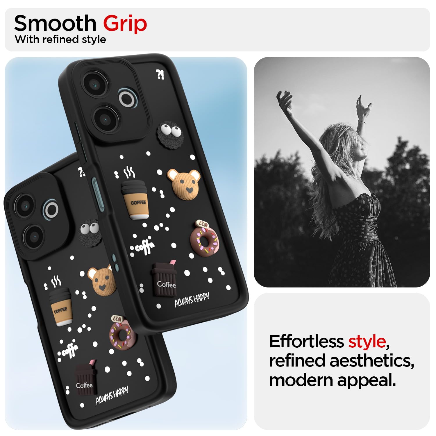 Pikkme Redmi 13 5G / Poco M6 Plus 5G Cute Fun Cartoon 3D Bear Coffee Back Cover (Black)