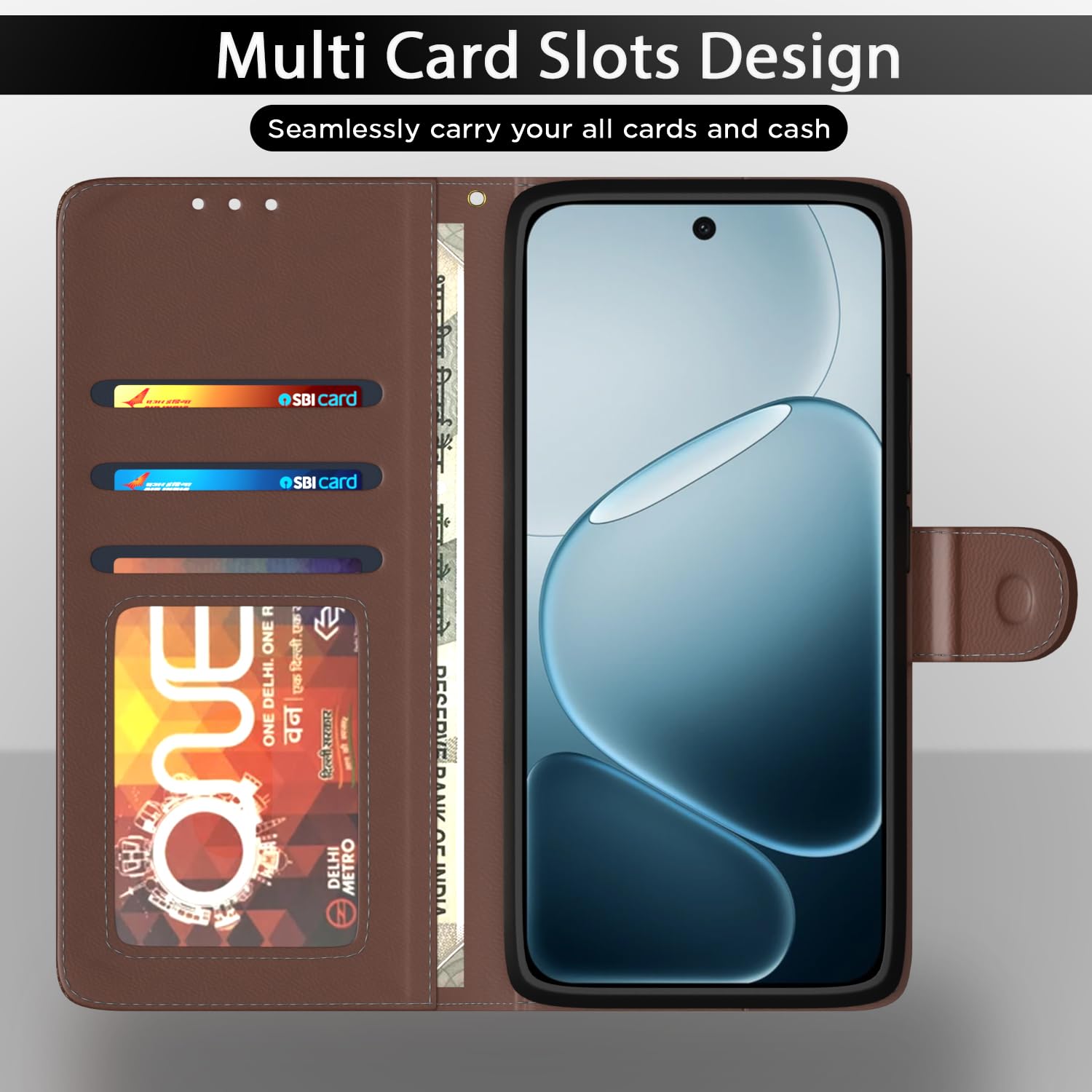 Oppo F31/F33 5G Wallet flip cover in tan by Pikkme – photo 5