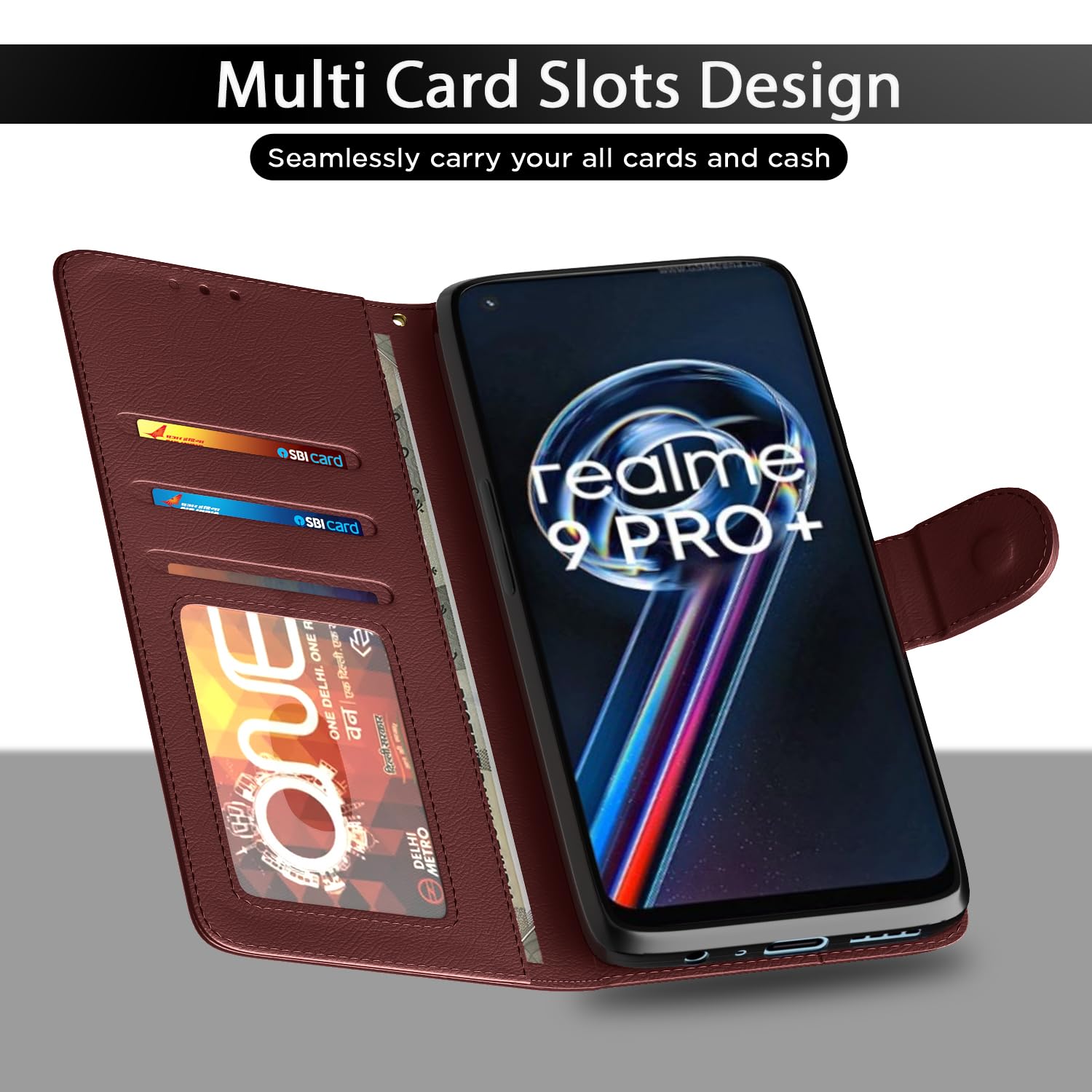 Brown wallet flip cover for Realme 9 Pro Plus 5G – Pikkme – photo 5