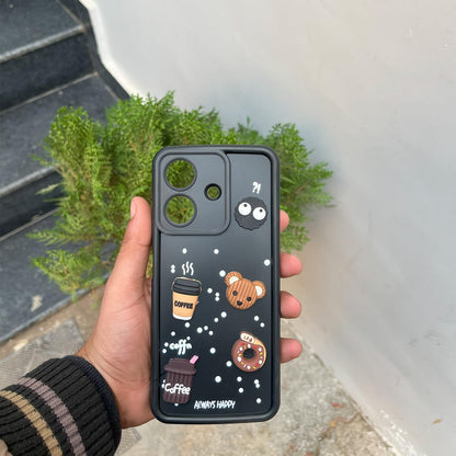Pikkme Realme Narzo N61 / Realme C61 4G Cute Fun Cartoon 3D Bear Coffee Back Cover (Black)