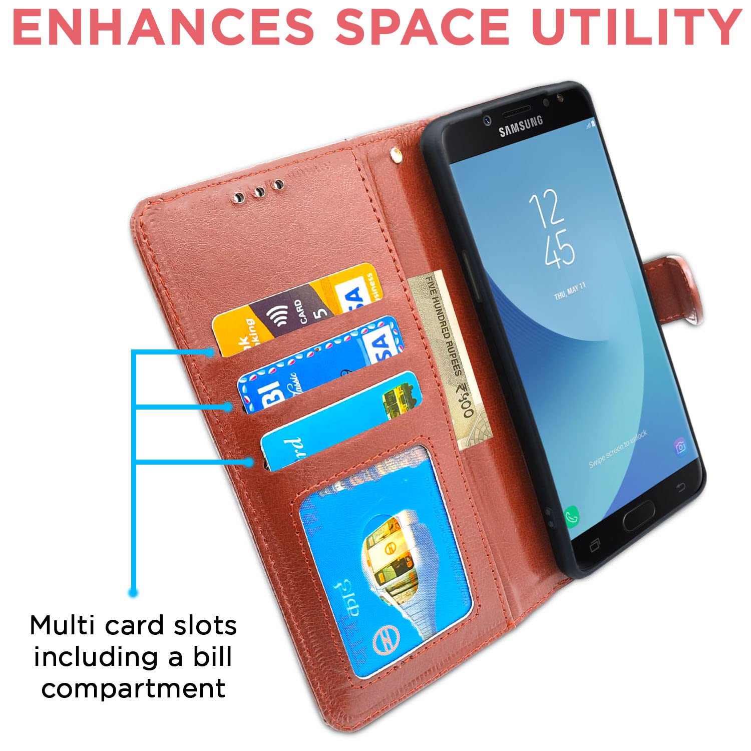 Pikkme Samsung Galaxy J7 Pro Vintage Flip Case (Brown)