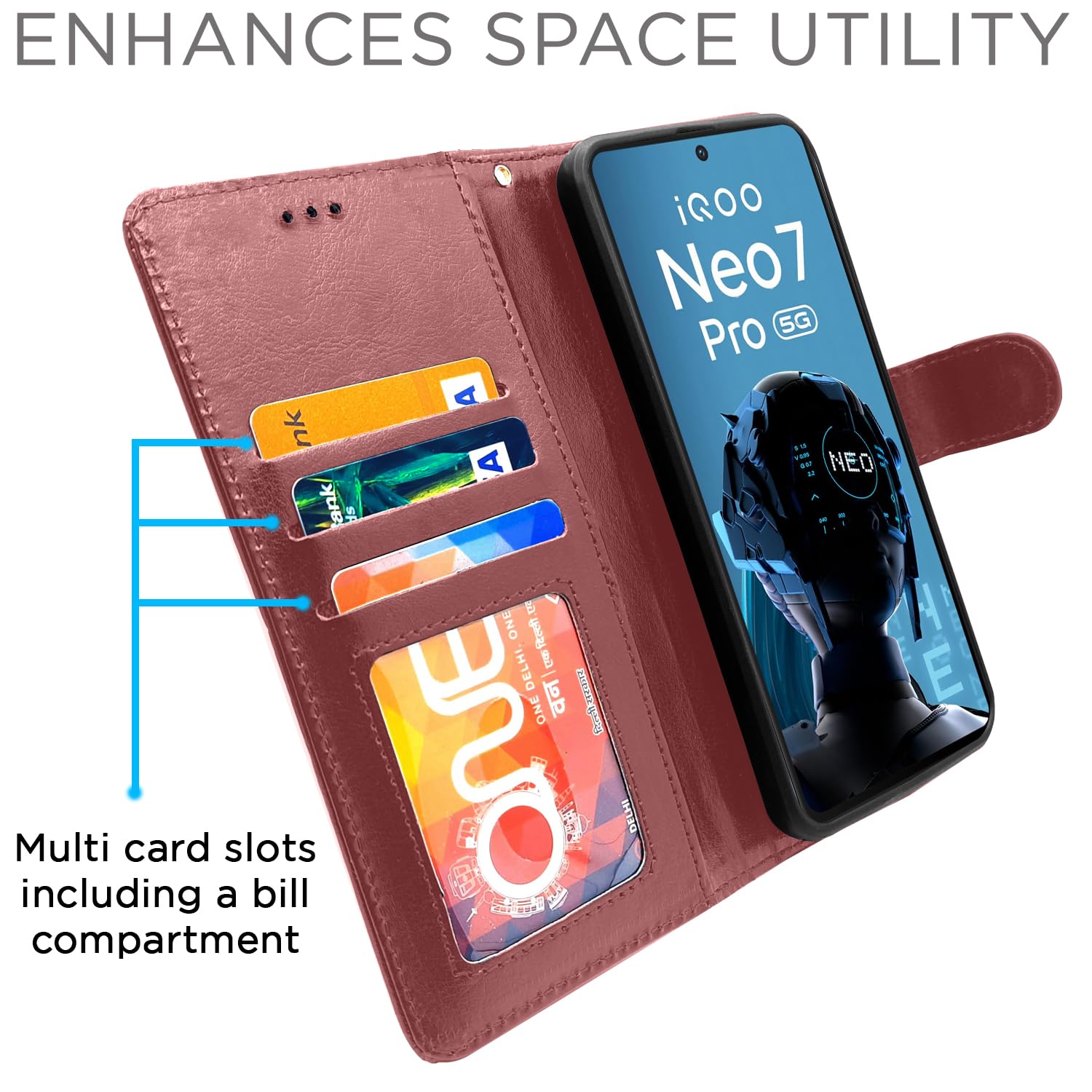 Pikkme iQOO Neo 7 Pro 5G brown flip cover – photo 2
