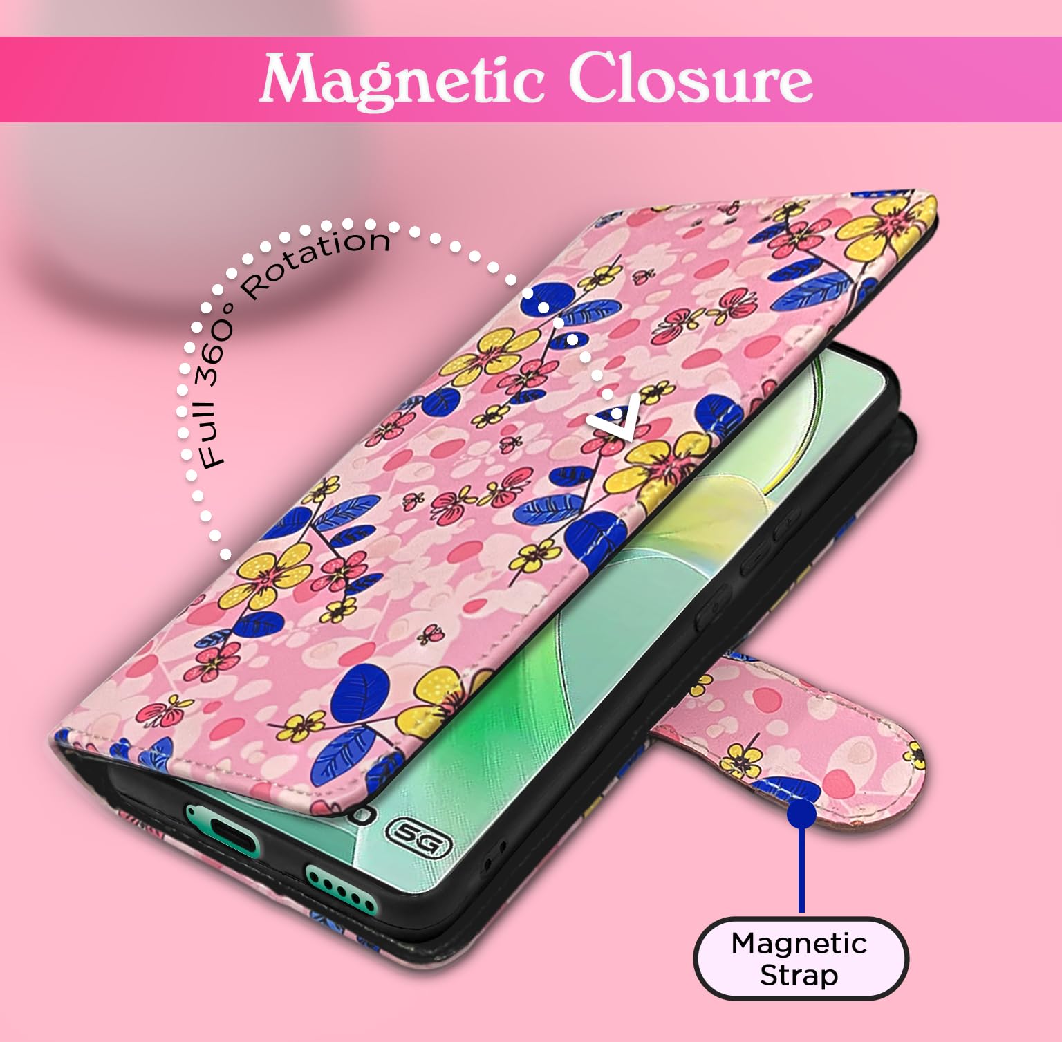 Pikkme pink flower Wallet flip case for Vivo Y200 Pro 5G – photo 6