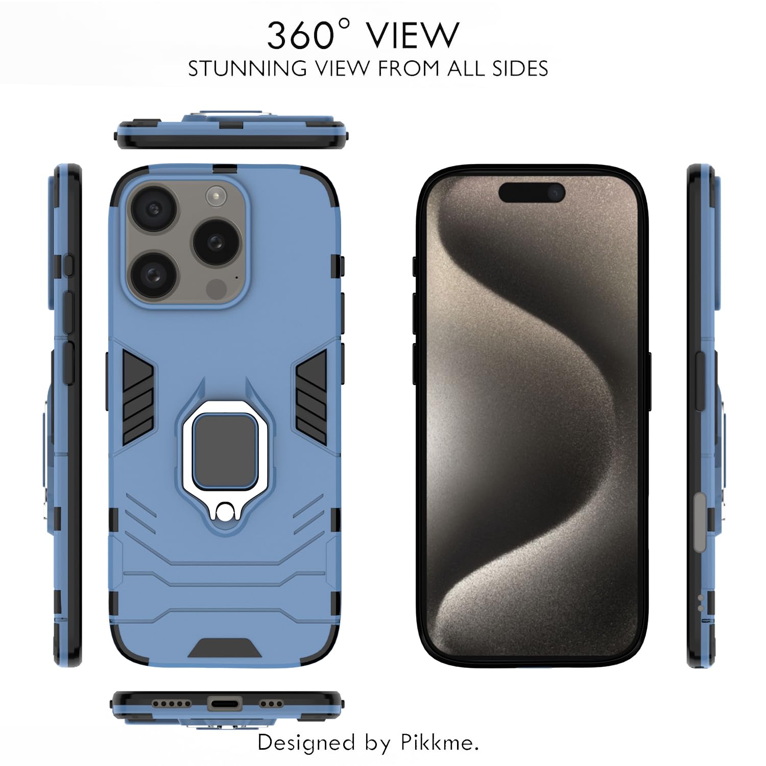Pikkme iPhone 16 Pro D5 tough Armor Back Cover (Blue)
