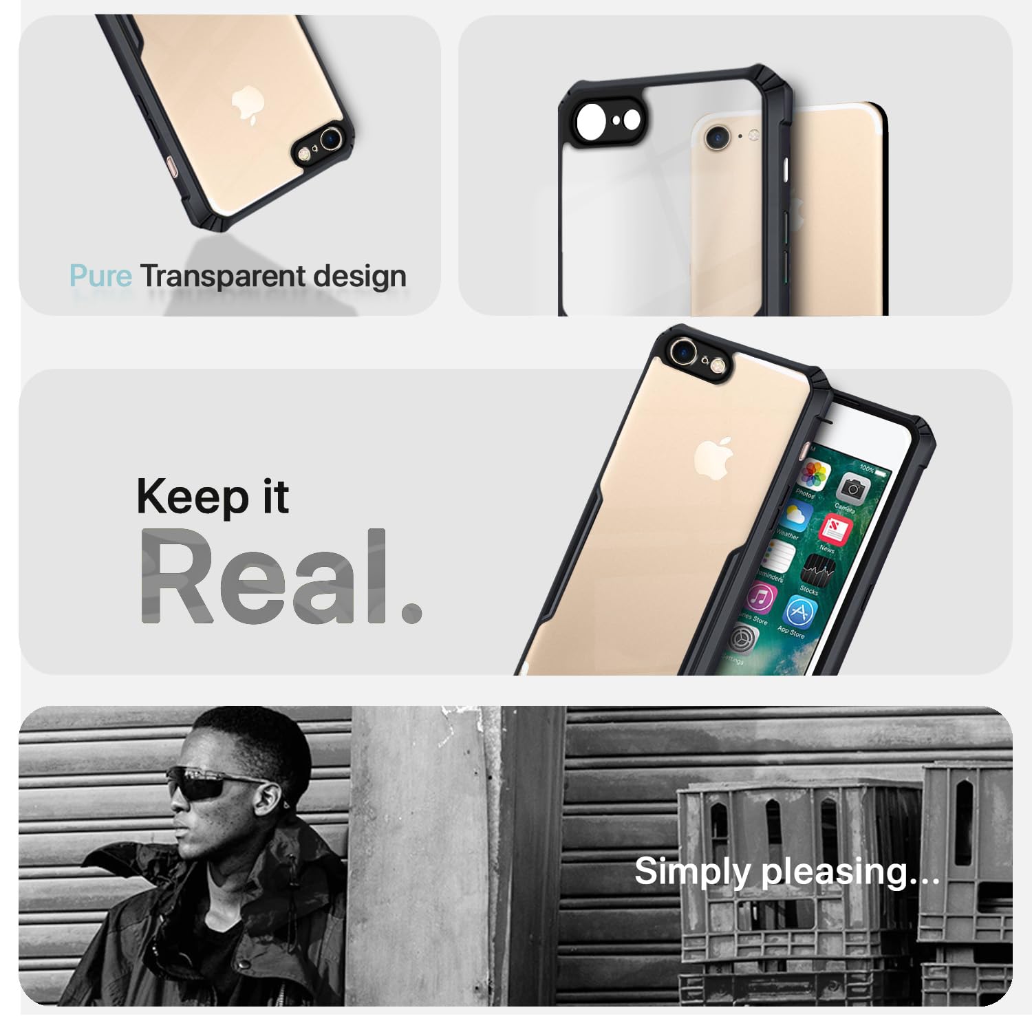 Pikkme iPhone 7/8 Shockproof Eagle Clear Transparent Back Cover (Black)