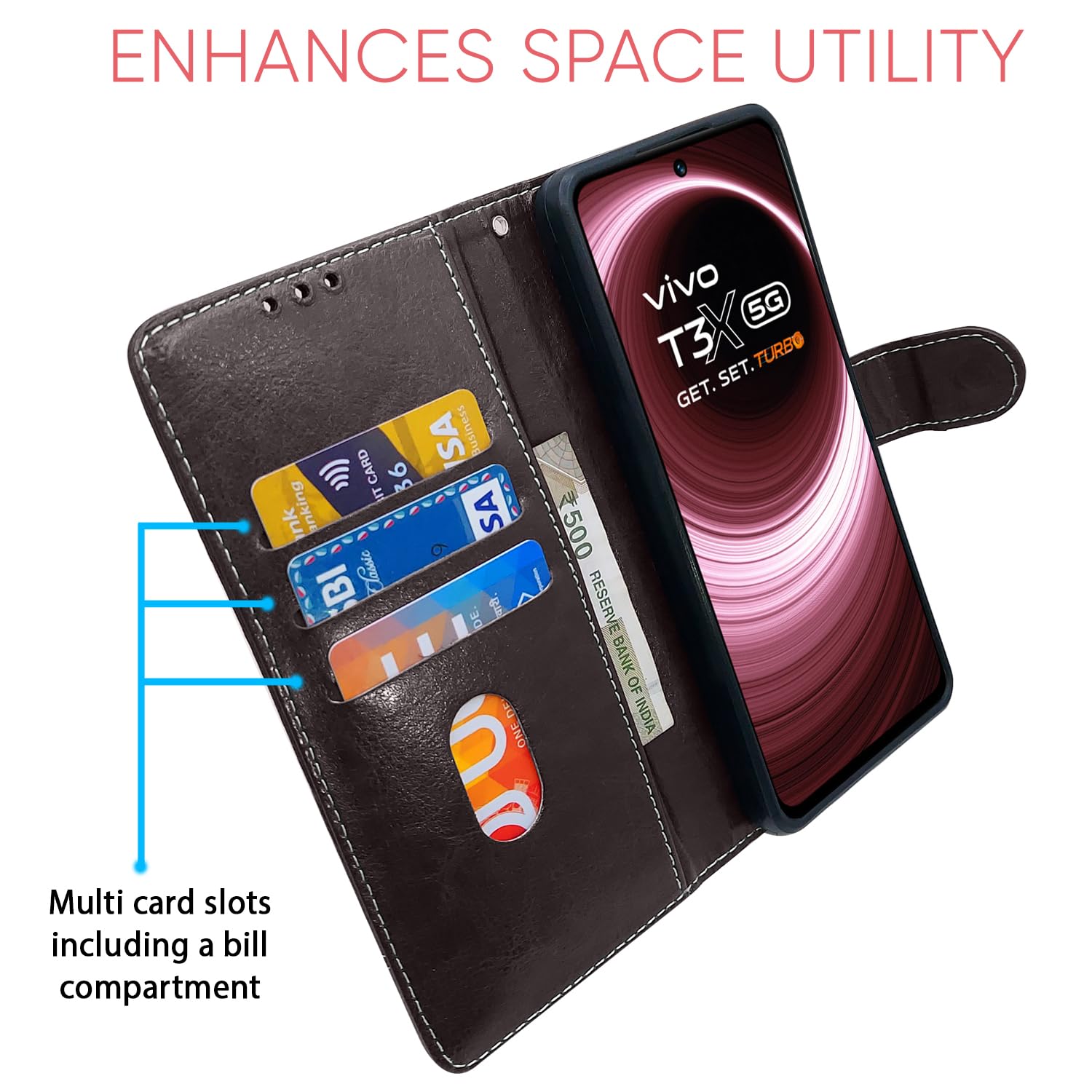 Coffee & brown Magnetic flip cover for Vivo T3x/Y200i 5G – Pikkme – photo 4