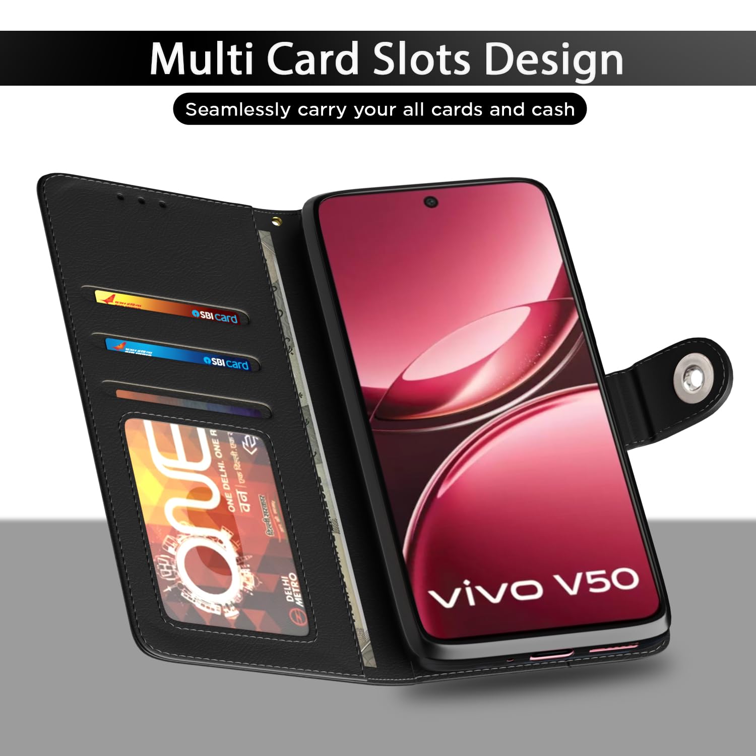 iQOO Z10R/Vivo V50/V50e/Vivo T4R 5G mobile flip cover in black by Pikkme – photo 5
