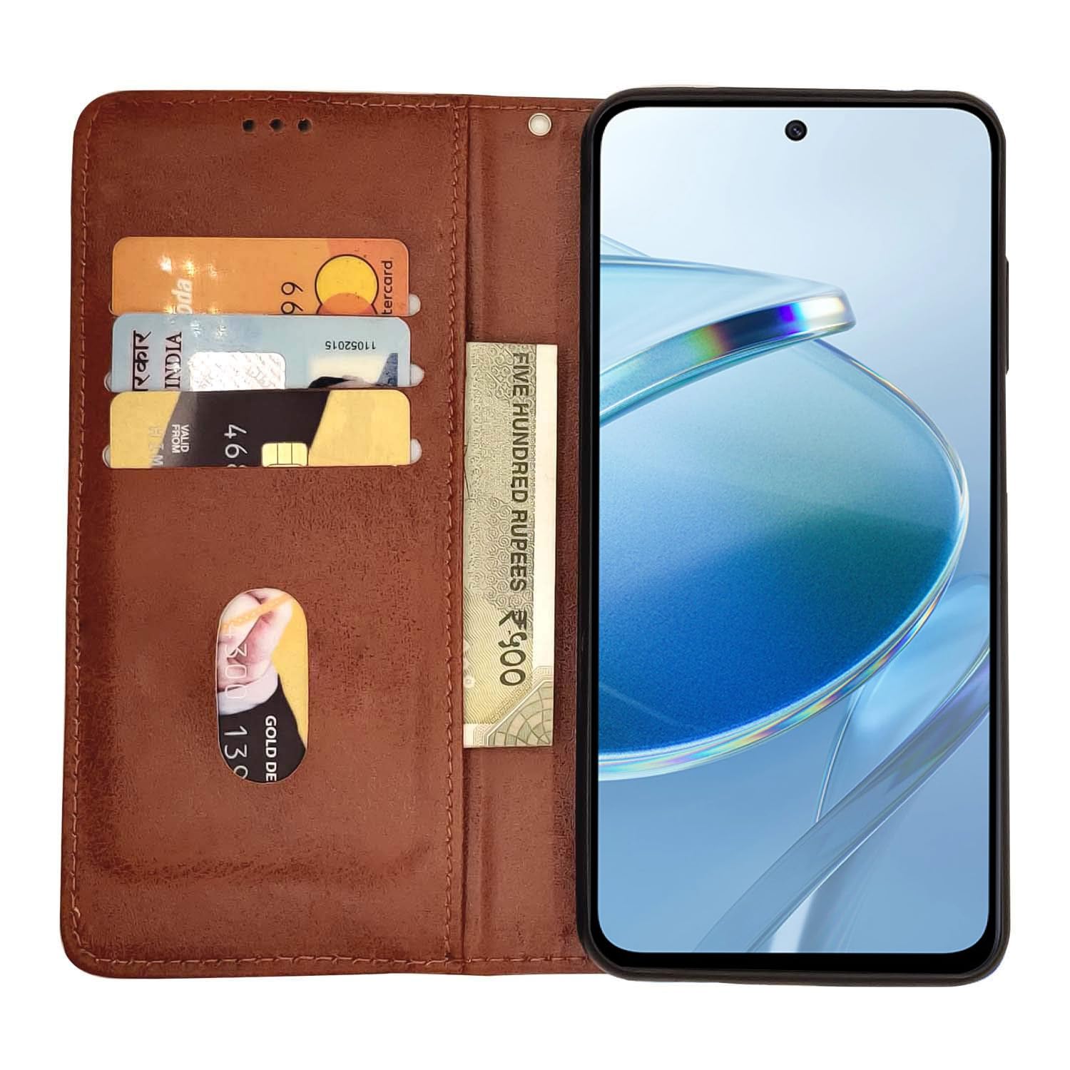 Pikkme Redmi 12 4G Prime Premium Leather Magnetic Flip Cover (Brown)