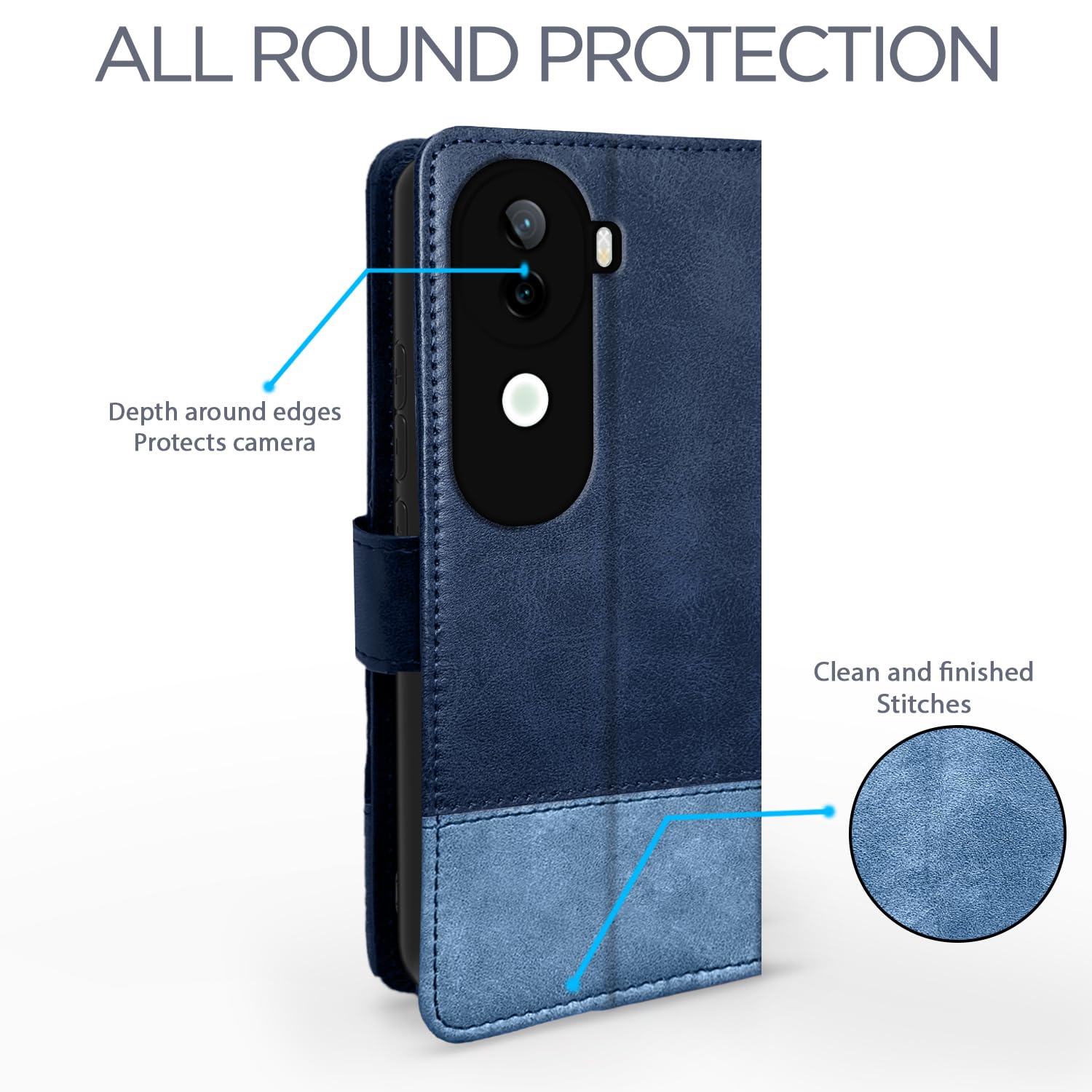Pikkme Vivo V40e/iQOO Z9s 5G Magnetic navy & light blue mobile flip cover – photo 4
