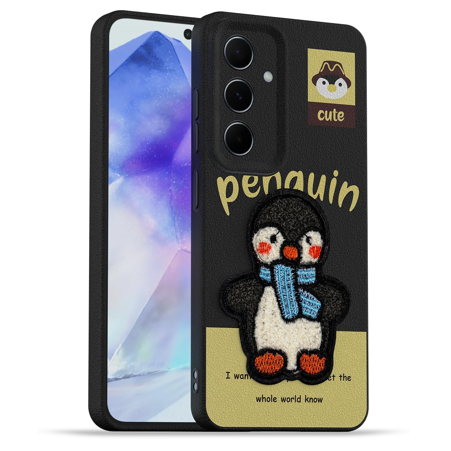 Samsung A55 5G Plush Patch phone cover in black by Pikkme