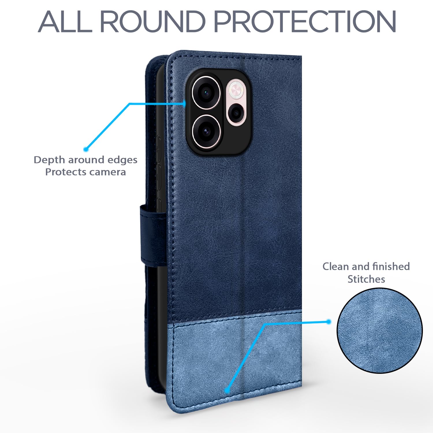 Oppo Reno 15C 5G mobile flip cover in navy & light blue by Pikkme – photo 4