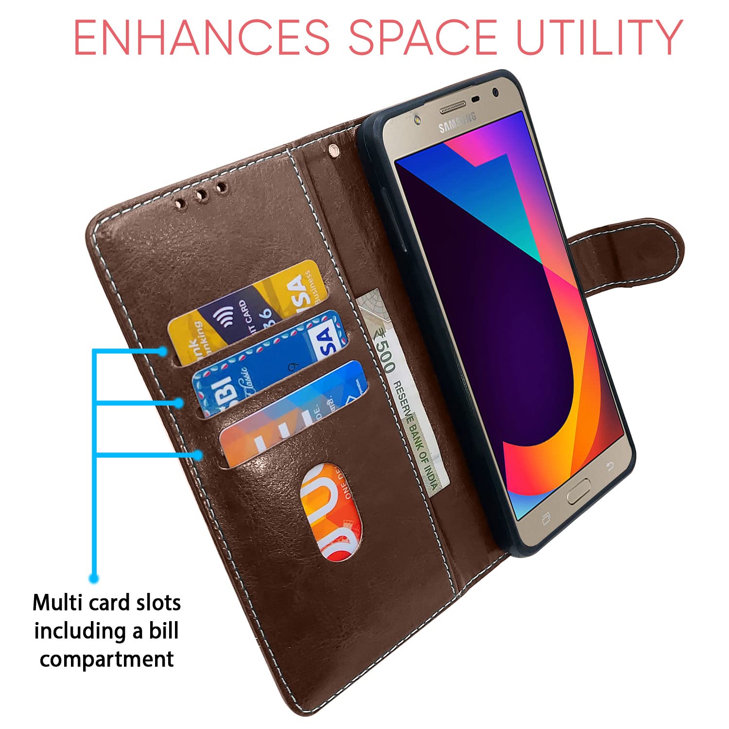 Pikkme brown & coffee Magnetic wallet flip cover for Samsung J7 2015/J7 – photo 3