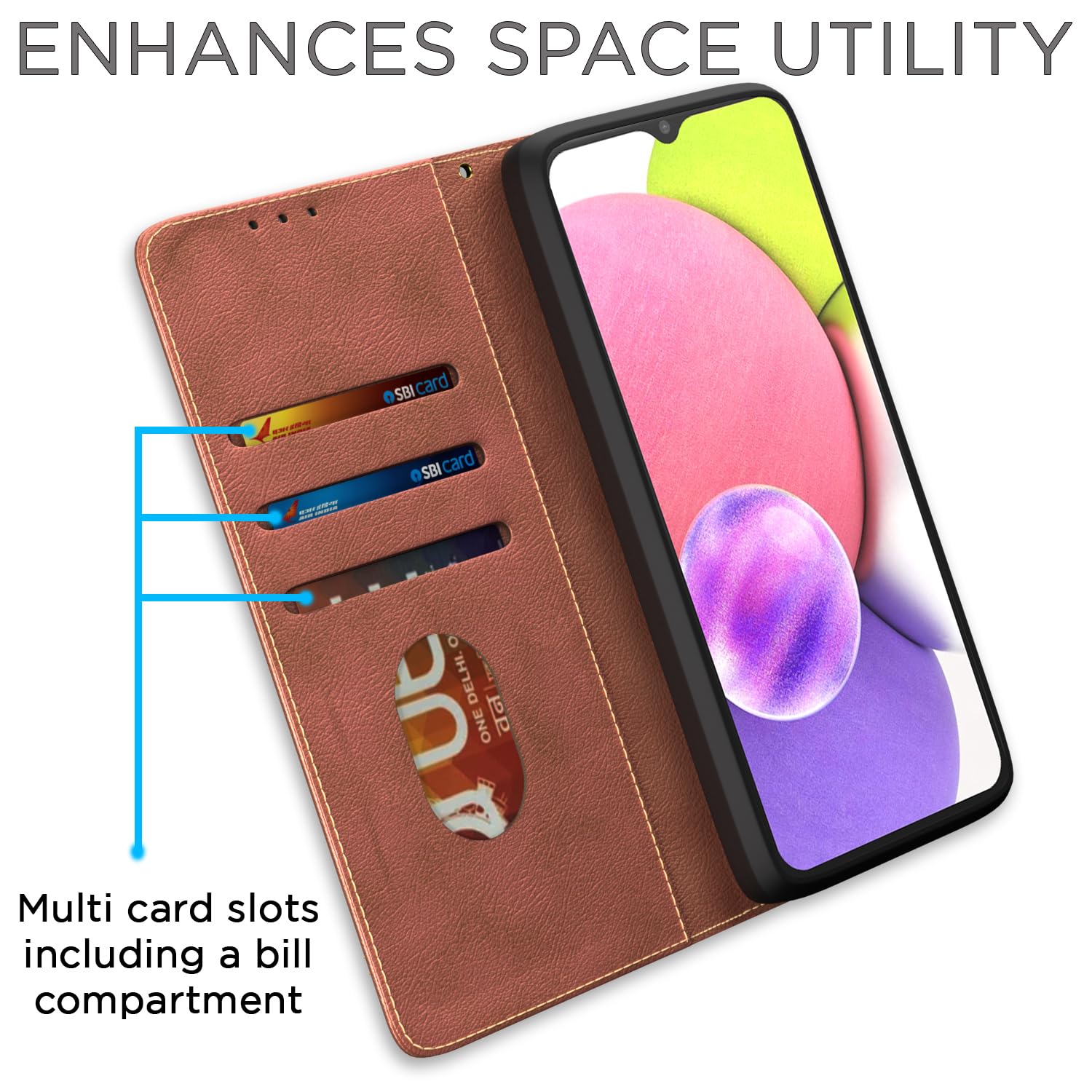 Samsung A03s flip case in brown by Pikkme – photo 3