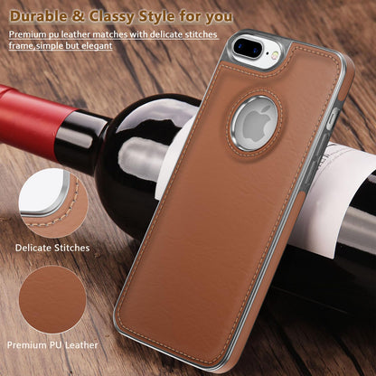 Pikkme iPhone 7 Plus/8 Plus Silver Electroplated Chrome Leather Back Cover (Tan)