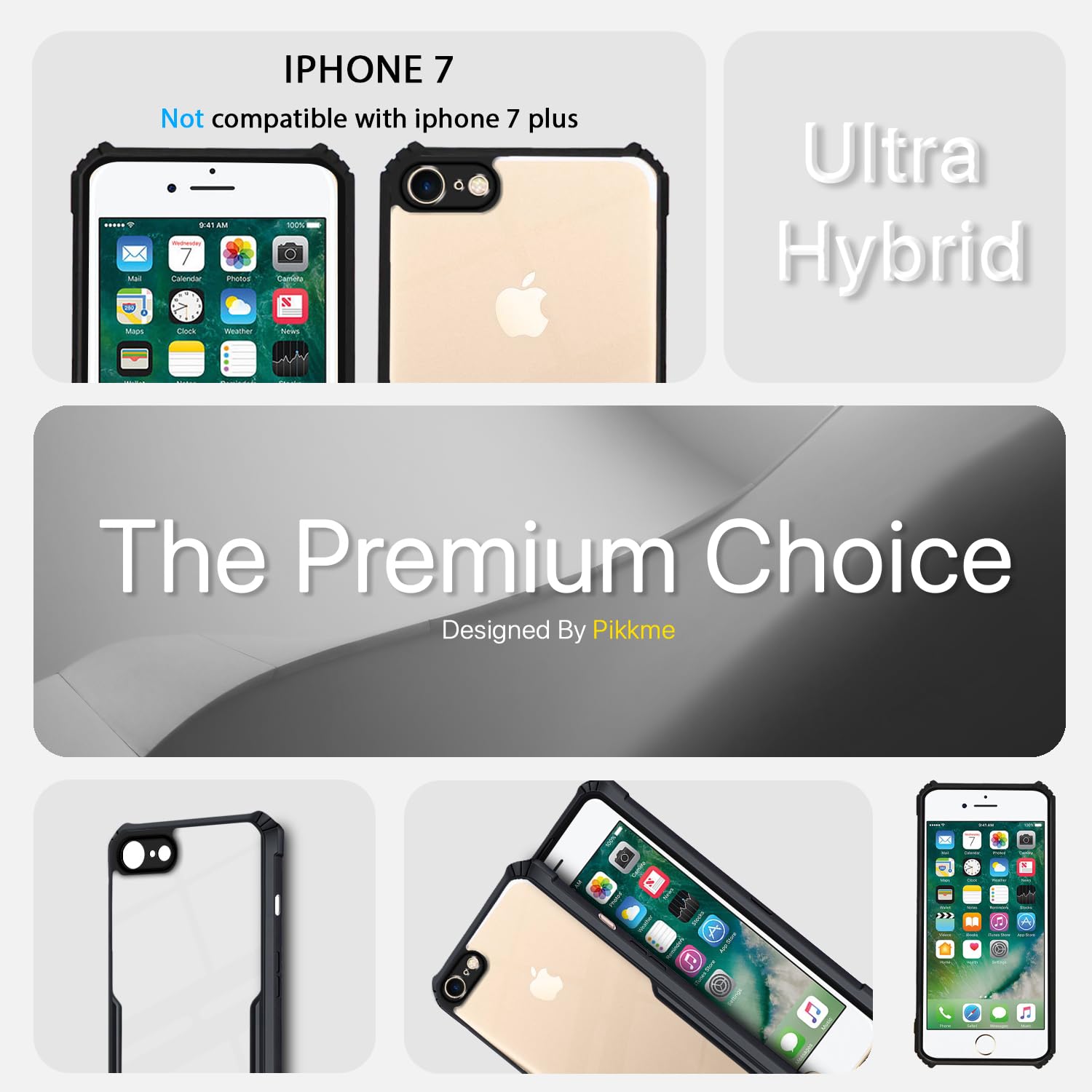 Pikkme iPhone 7/8 Shockproof Eagle Clear Transparent Back Cover (Black)