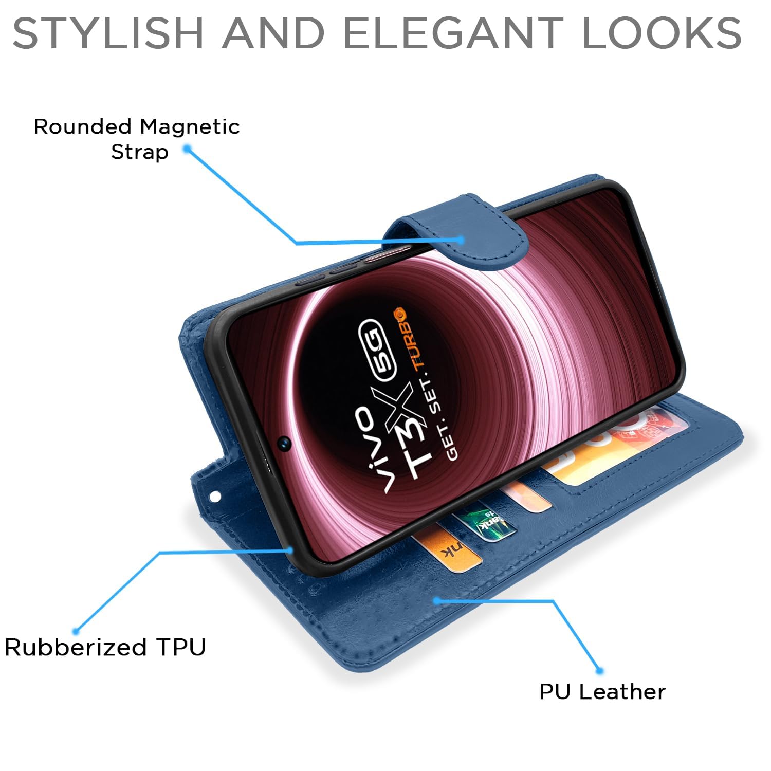 Pikkme blue Wallet flip case for Vivo T3x/Y200i 5G – photo 3