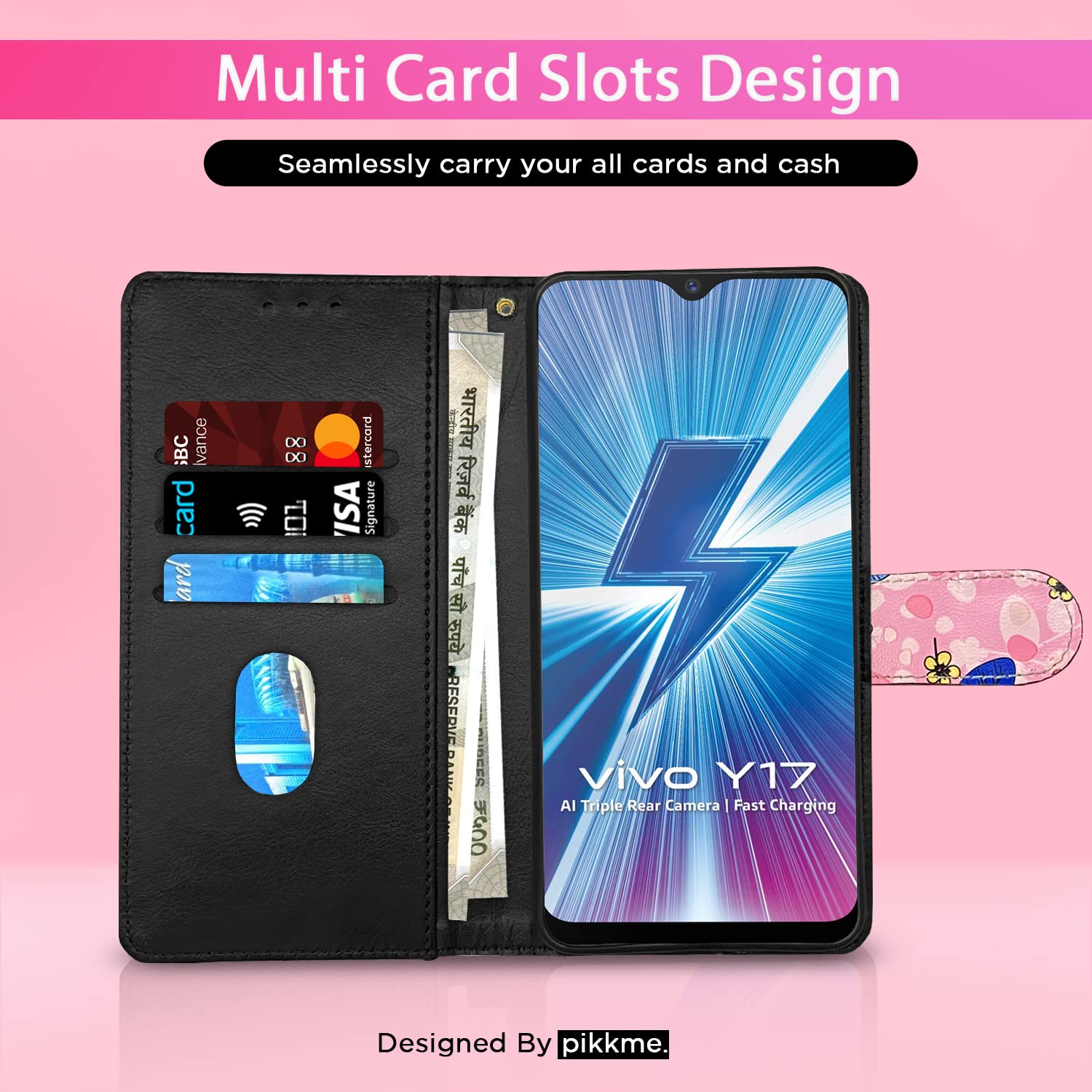 Vivo Y12/Y15/Y17/U10 Wallet flip cover in pink flower by Pikkme – photo 2