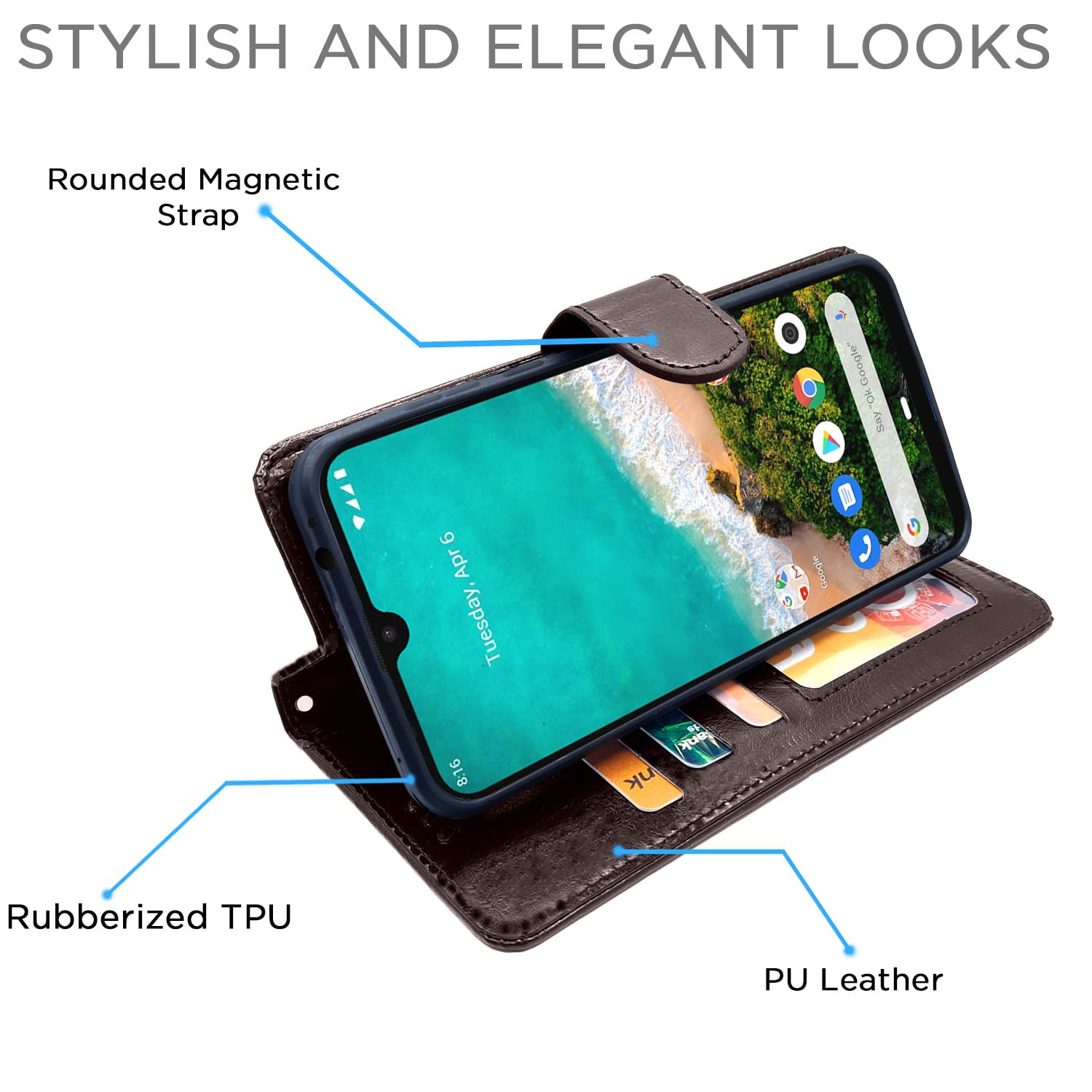 Pikkme Mi A3 Vintage Flip Cover (Coffee)