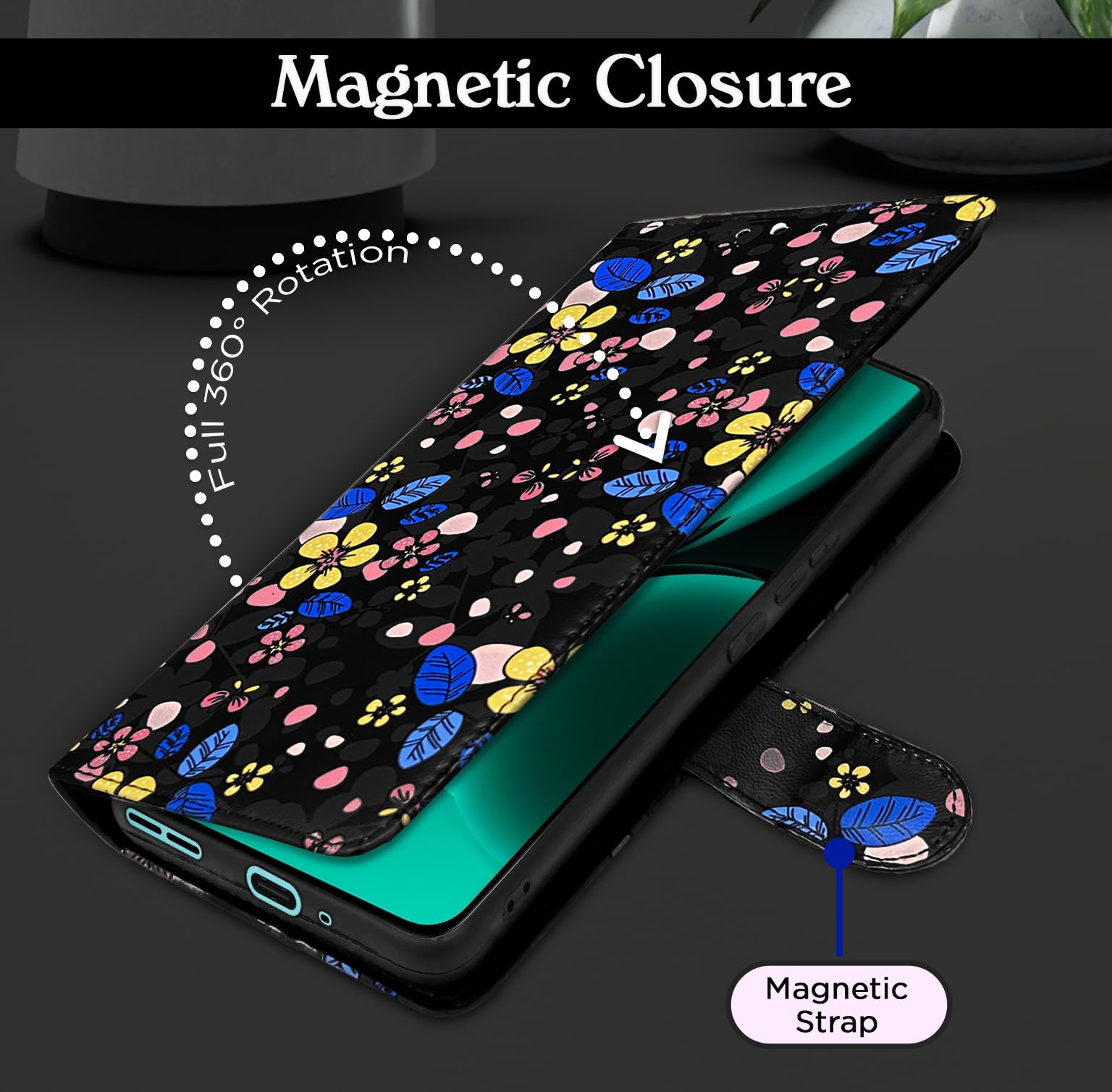 OnePlus Nord CE 3 5G flip case in black flower by Pikkme – photo 6
