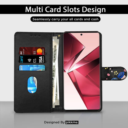 Vivo V29E mobile flip cover in black flower by Pikkme – photo 2