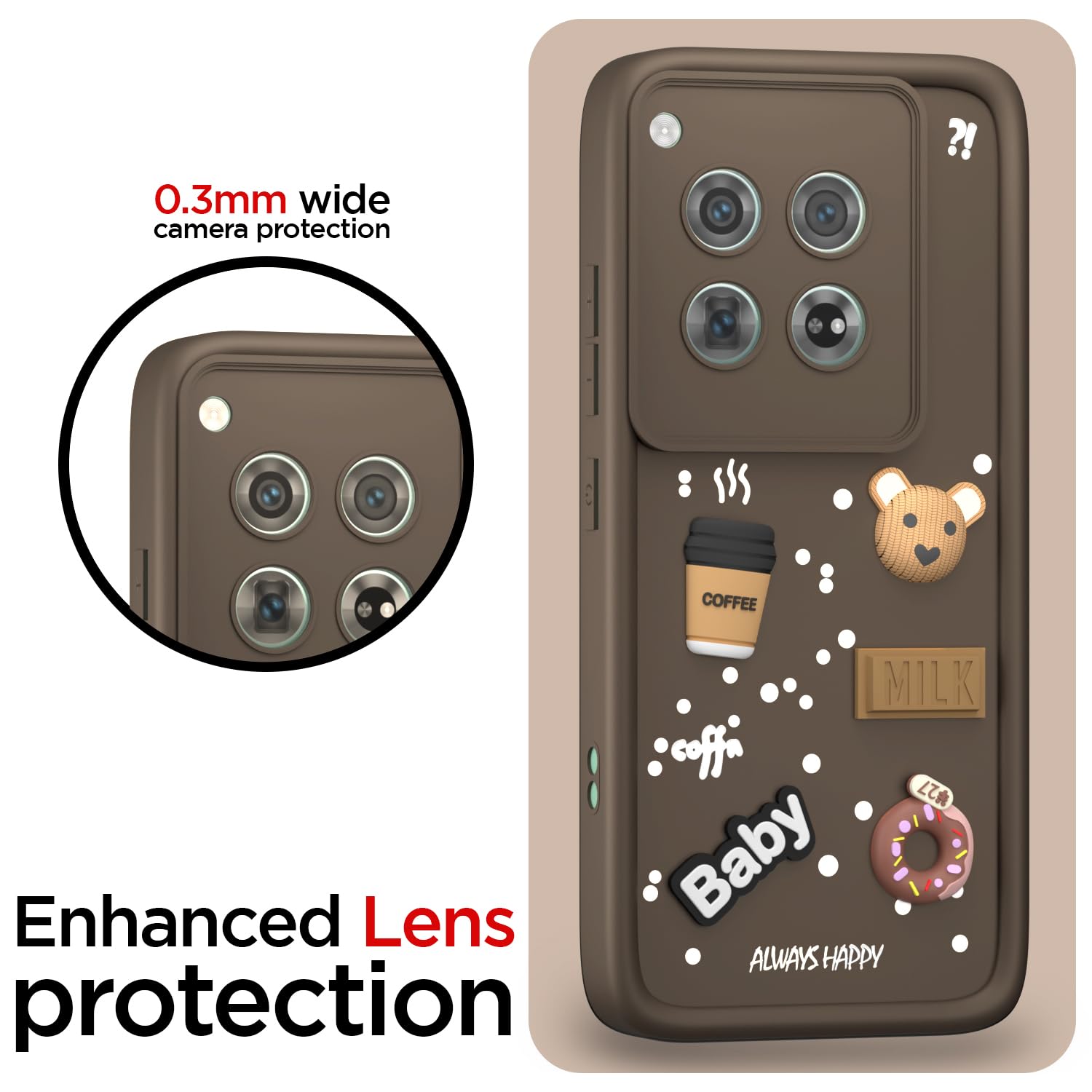 Pikkme OnePlus 12 5G Cute Fun Cartoon 3D Bear Coffee Back Cover (Brown)