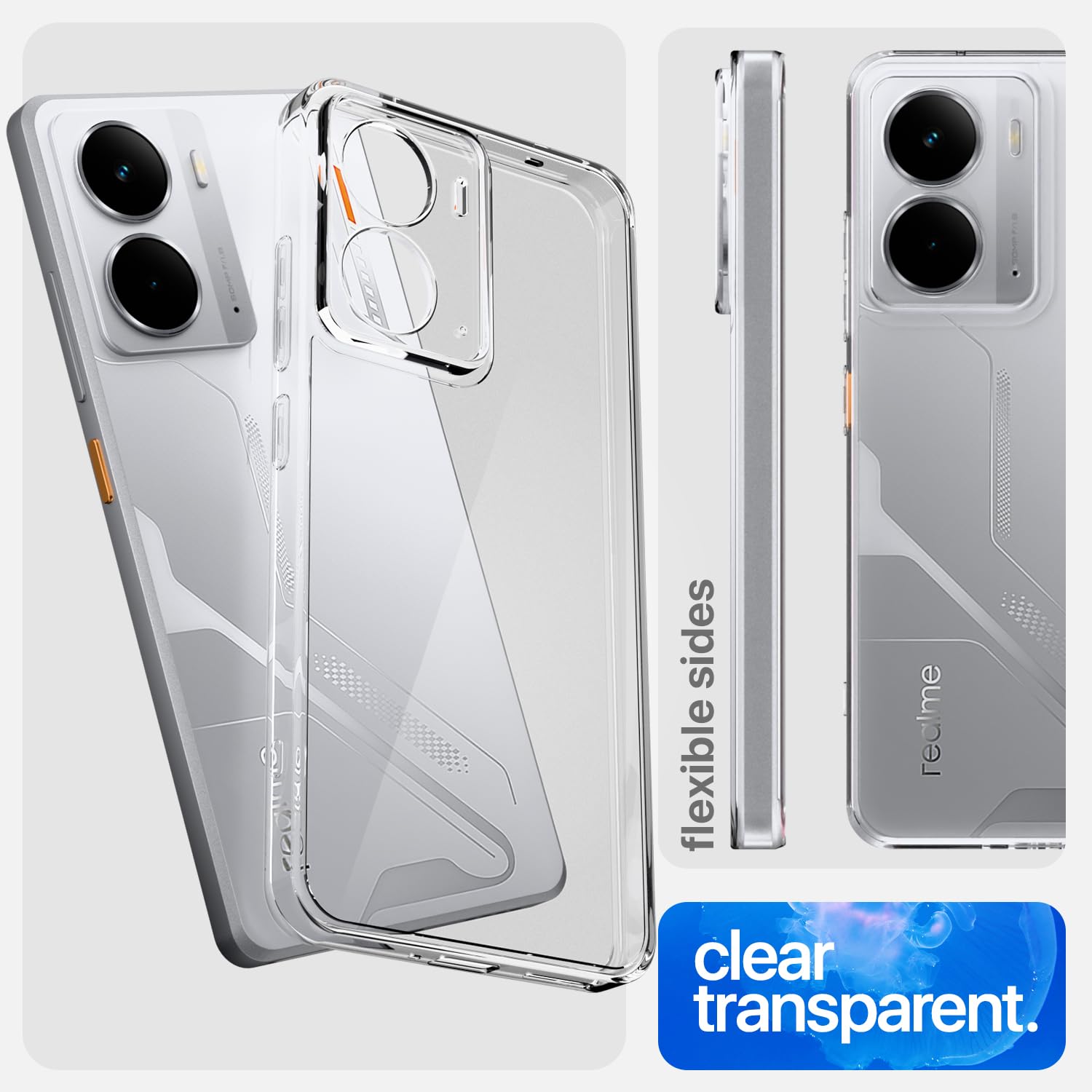 Pikkme Realme P3 5G Crystal Clear Hard Back PC + TPU Back Cover (Transparent)