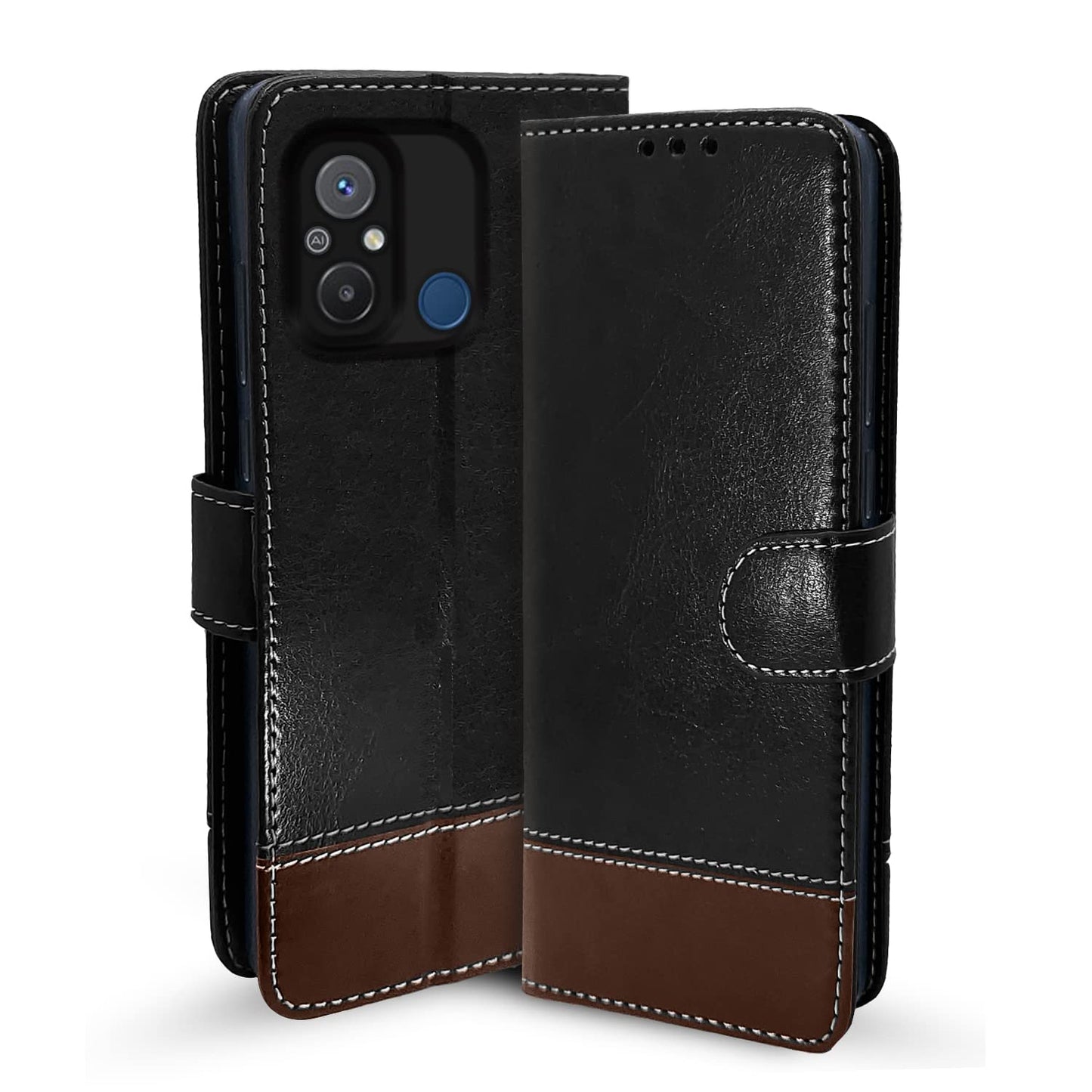 Pikkme Redmi 12C Constrast Flip Cover | Black & Brown