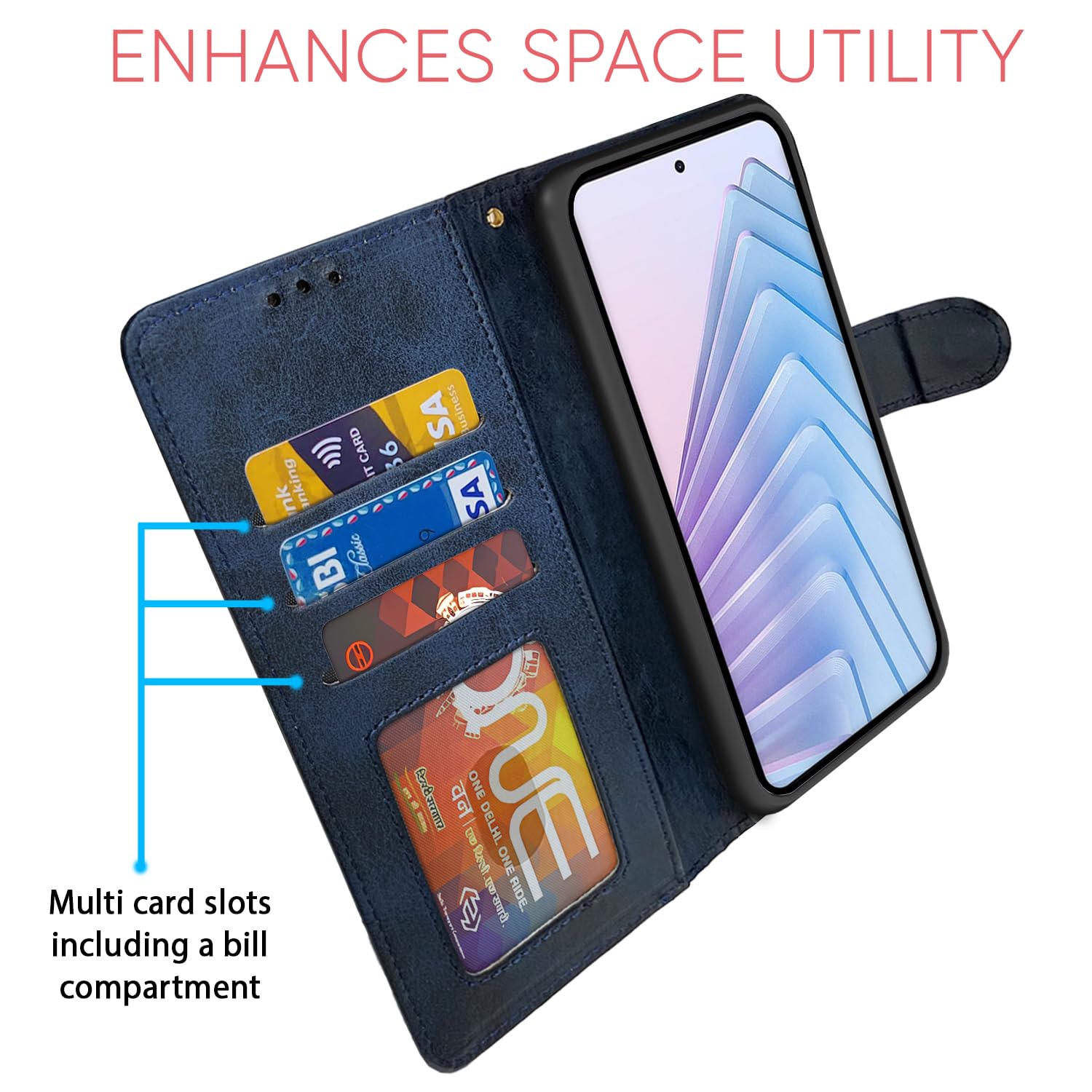 Pikkme Redmi Note 14 5G Magnetic navy & light blue flip cover – photo 5