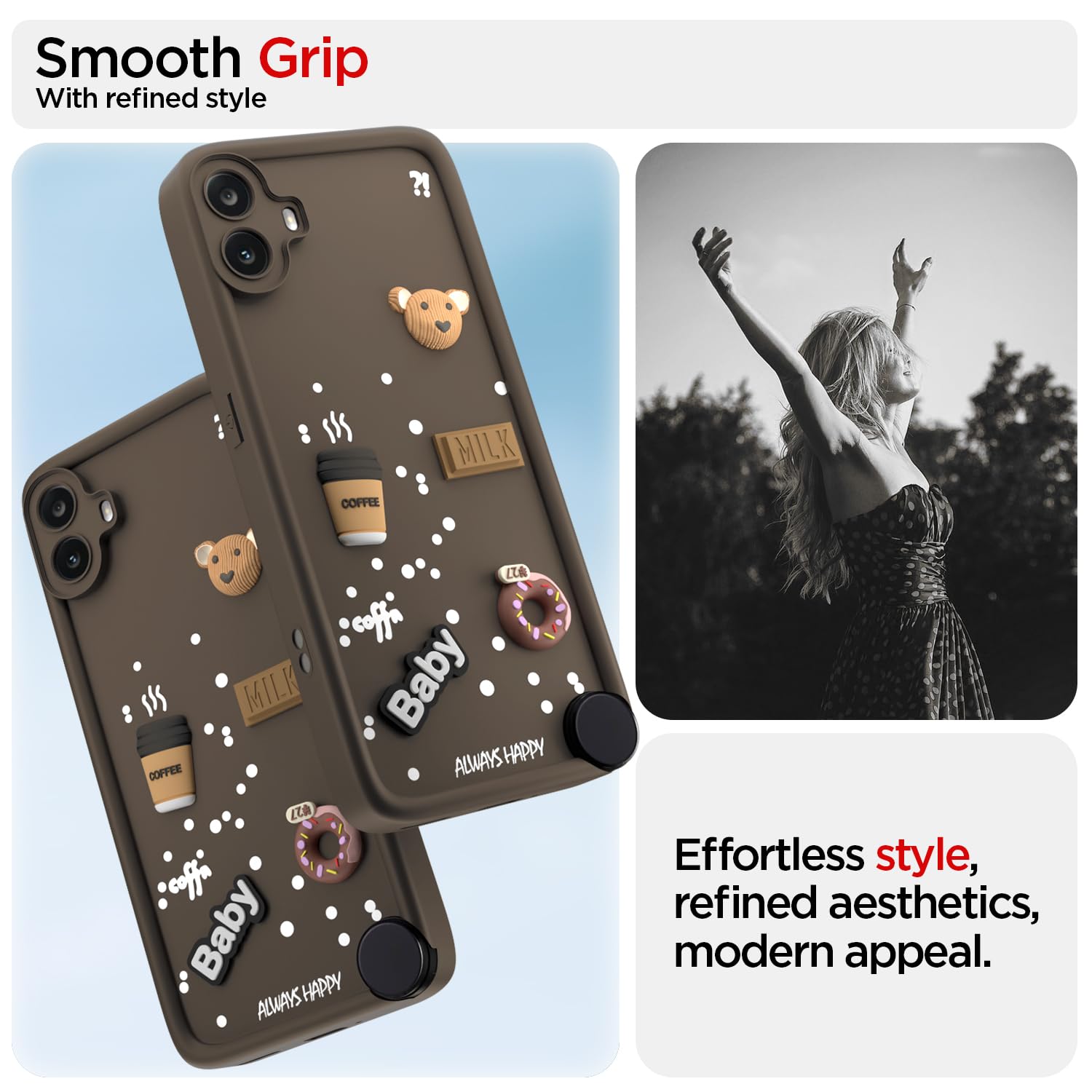Pikkme CMF by Nothing Phone 1 Cute Fun Cartoon 3D Bear Coffee Back Cover (Brown)