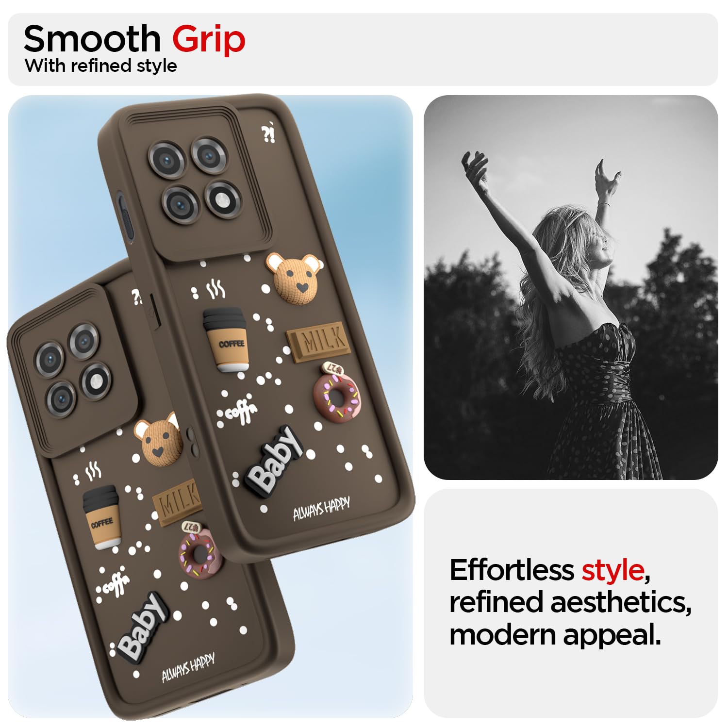 Pikkme OnePlus 11 5G Cute Fun Cartoon 3D Bear Coffee Back Cover (Brown)