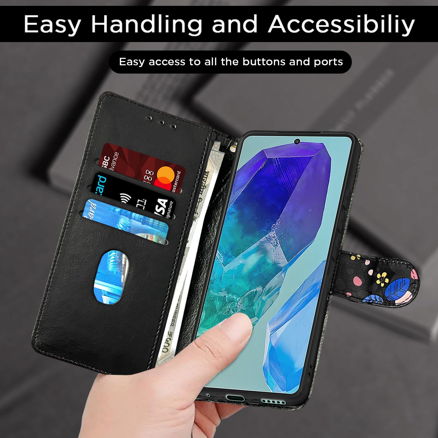 Pikkme Samsung M55/M55s/F55 5G Wallet black flower wallet flip cover – photo 7