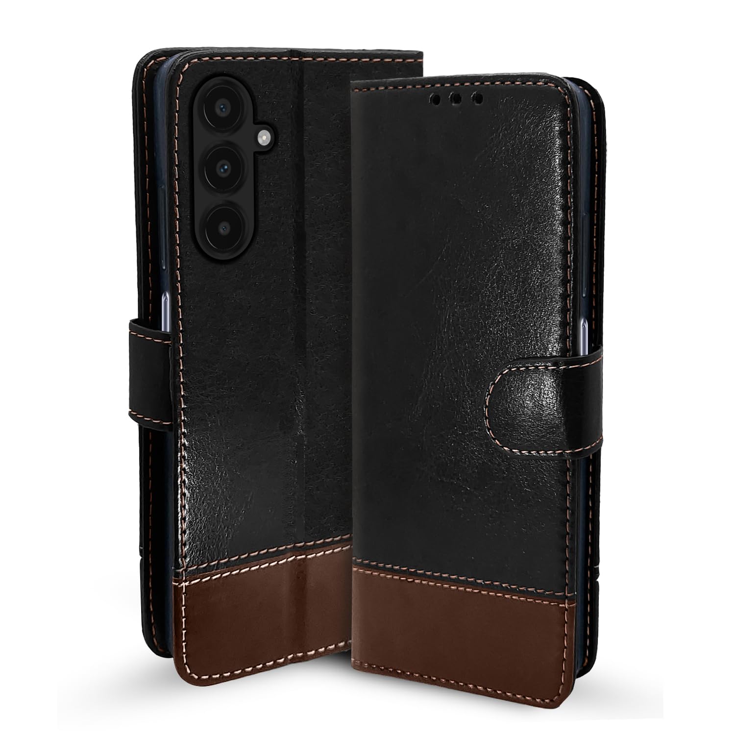 Samsung A15 5G Magnetic mobile flip cover in black & brown by Pikkme