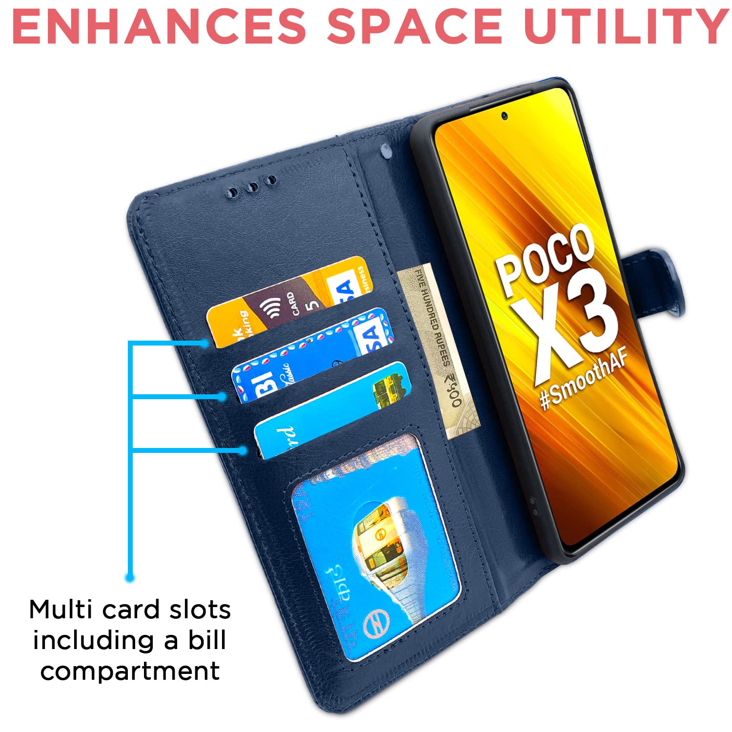 Pikkme Poco X3 Vintage Flip Cover (Blue)